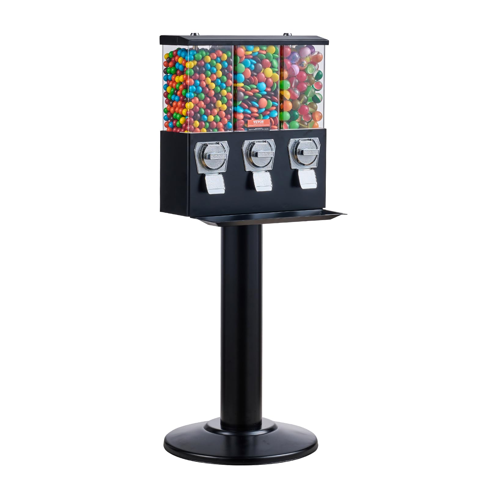 VEVOR Commercial Triple Compartment Candy Vending Machine with Iron Stand - Coin Operated Gumball & Nut Dispenser for Business (Black) | Perfect for Retail Stores, Arcades, and Office Break Rooms