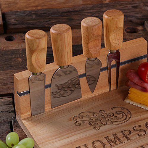 Personalized Wooden Cutting Board for Bread, Cheese & Charcuterie - Engraved Serving Tray with Knife Set - Perfect for Entertaining, Kitchen Use & Gift Giving
