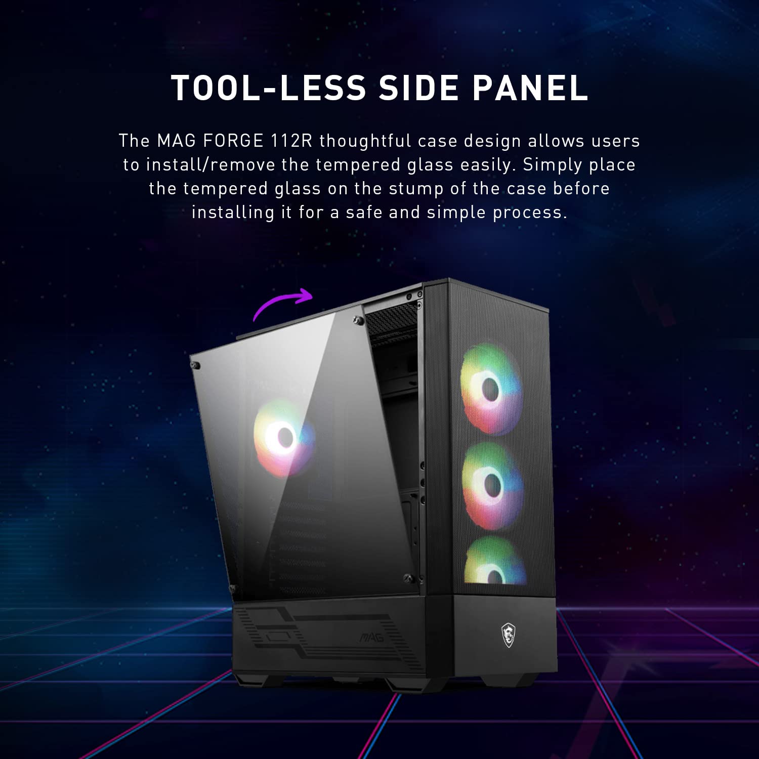 MSI MAG Forge 112R Mid-Tower Gaming PC Case with Tempered Glass Side Panel, ARGB 120mm Fans & 240mm Liquid Cooling Support - Premium Gaming & Streaming Setup for Esports & Content Creation