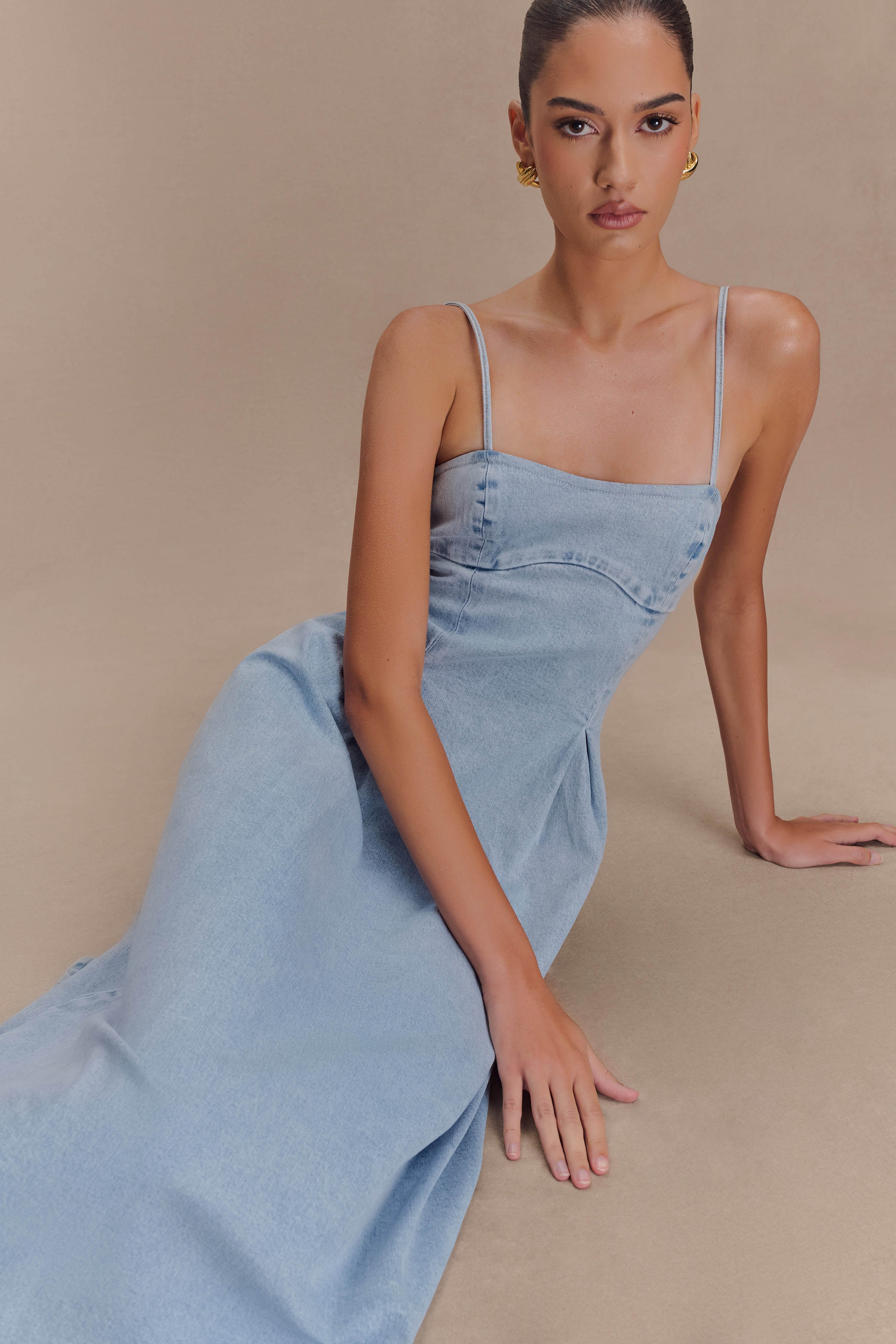Harlyn Denim Midi Dress for Women - Light Blue Casual Dress for Spring & Summer | Perfect for Beach, Brunch & Date Night