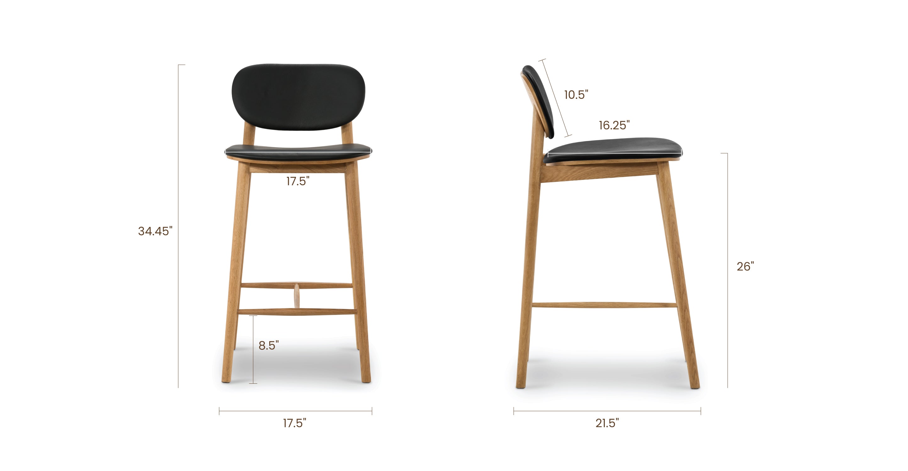 Bonato Leather Counter Stool - Modern Bar Stool with Cushioned Seat, Adjustable Height for Kitchen Island, Breakfast Bar & Home Decor