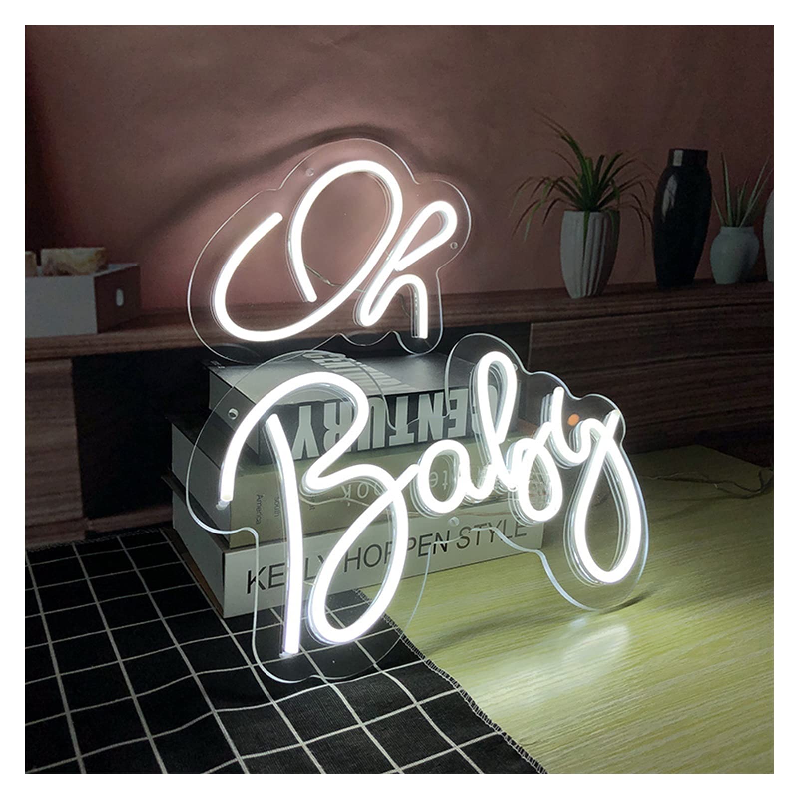 Gn Shop Custom Separable Oh Baby LED Neon Signs - Dimmable Switch, Nursery Room Decor, Kids Bedroom Lighting, Photo Backdrop, Wedding Decoration - Perfect for Birthday Parties, Gender Reveals & Instagrammable Wall Art