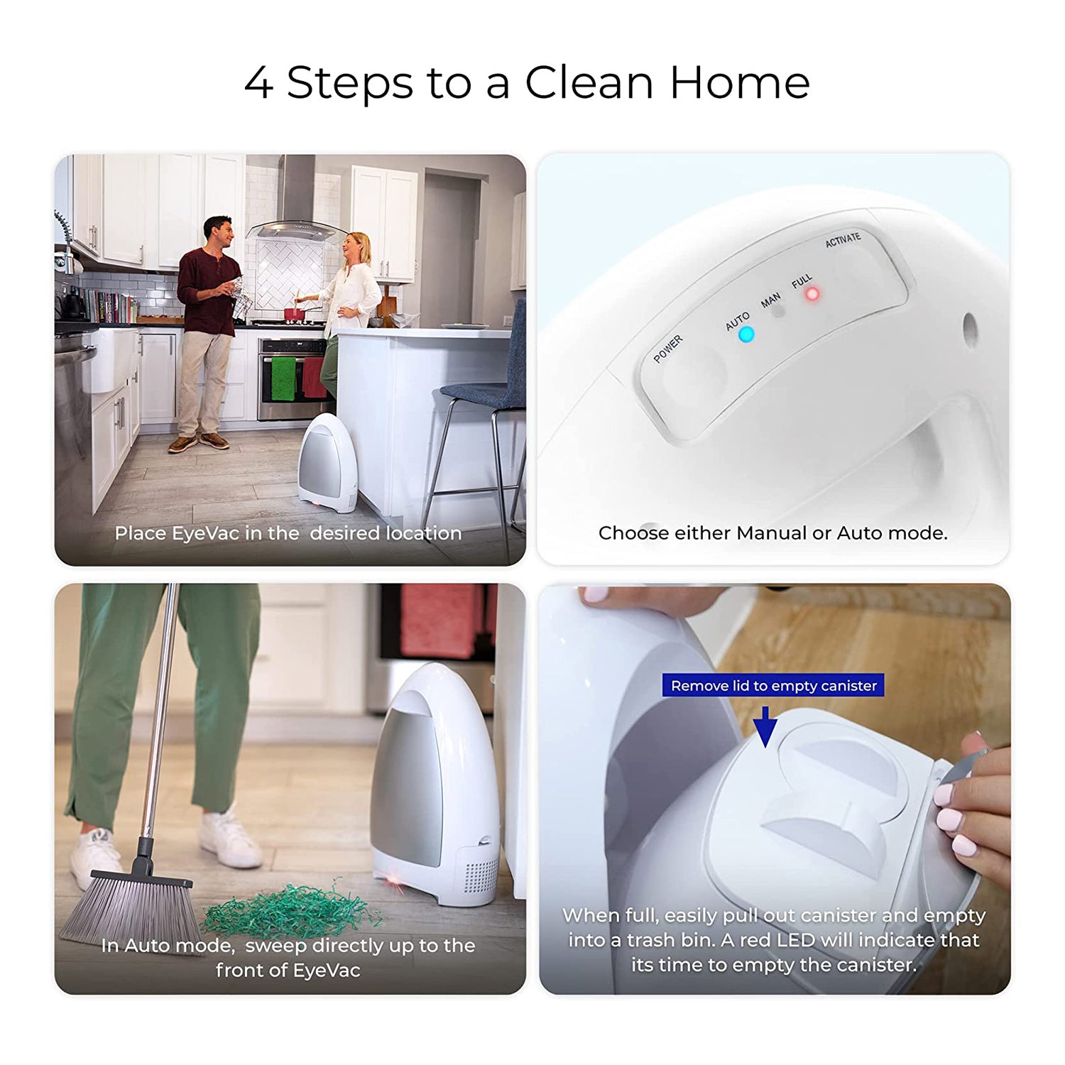 EyeVac Air Cordless Automatic Vacuum Cleaner - Black & Silver - Hands-Free Home & Office Cleaning for Floors, Countertops, and Hard Surfaces