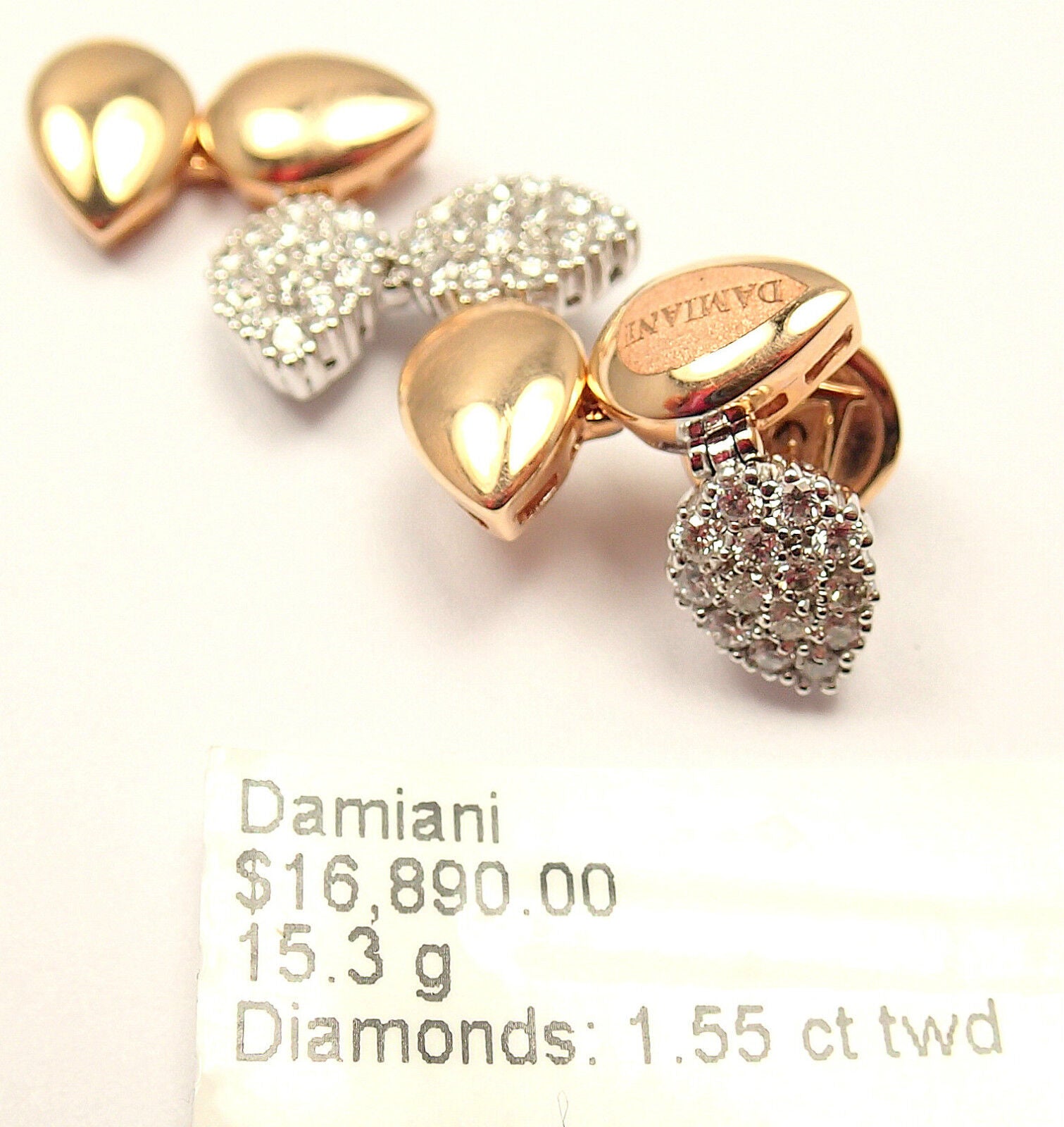 Authentic Damiani Antera 18K Yellow & White Gold Diamond Stud Earrings for Women - Luxury Jewelry Gift for Anniversary, Wedding & Special Occasions