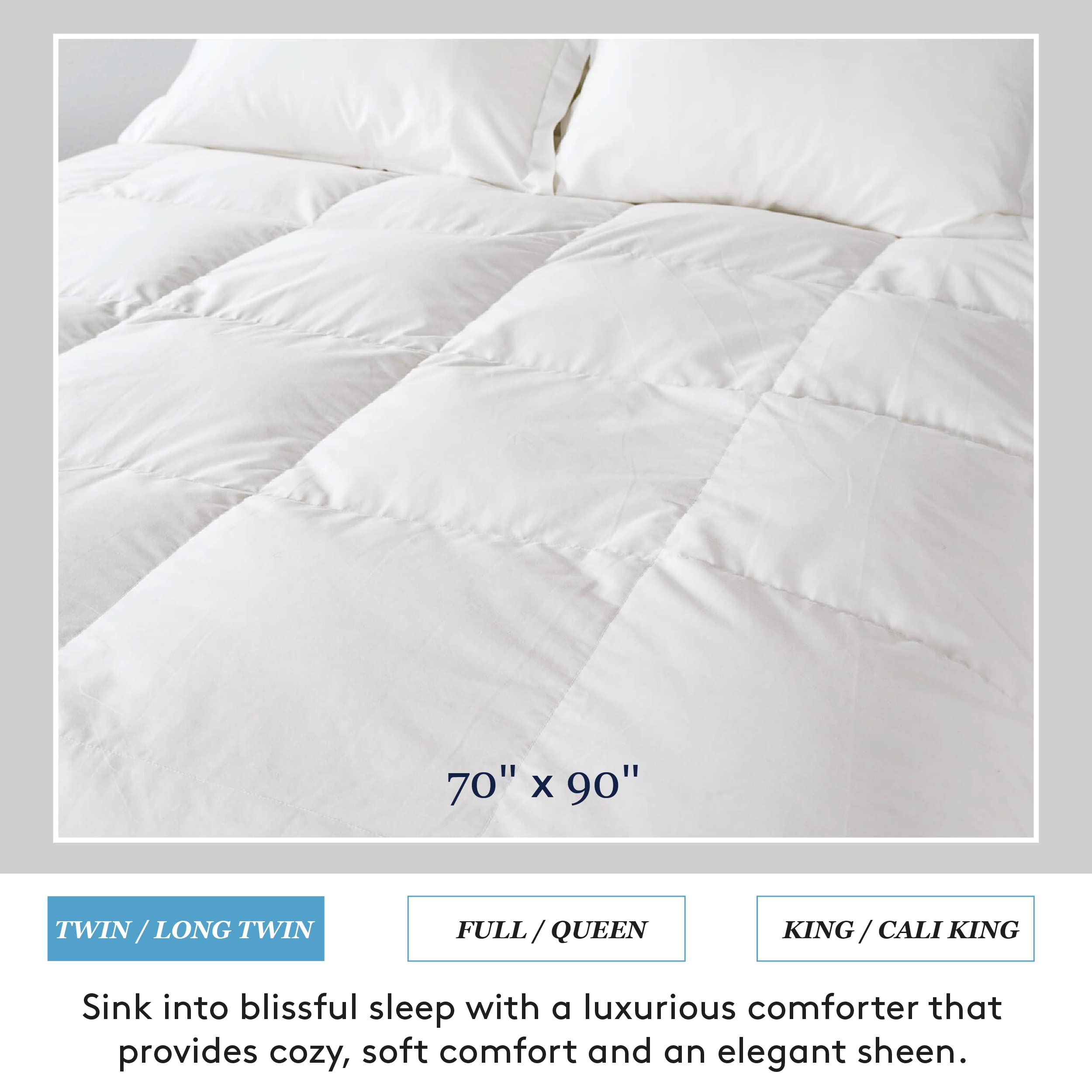 Premium 600 Fill Power Down Comforter - Medium Warmth Baffle Box Design with Duvet Corner Loops | Twin/Long Twin Size | Hypoallergenic White Down Alternative | Perfect for Winter Bedding & Guest Room Comfort