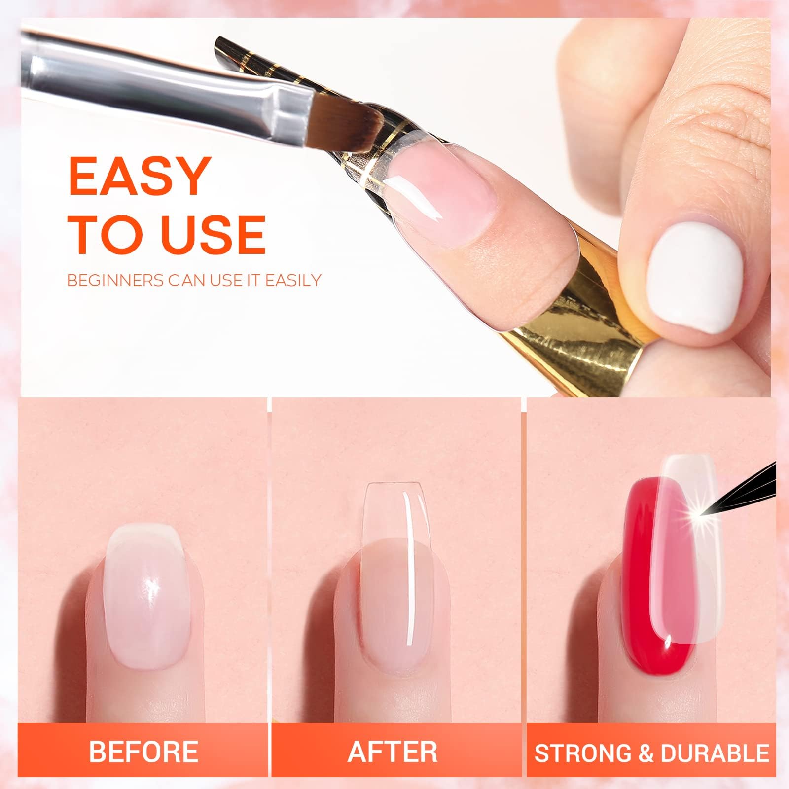 Modelones Builder Nail Gel - 2oz Clear Hard Gel for Nail Extensions & Strengthening | Professional DIY Nail Art Kit with 100PCS Nail Forms & Dual-Use Brush | Perfect for Home Manicures, Salon-Quality Nail Enhancements & Acrylic Gel Nail Designs
