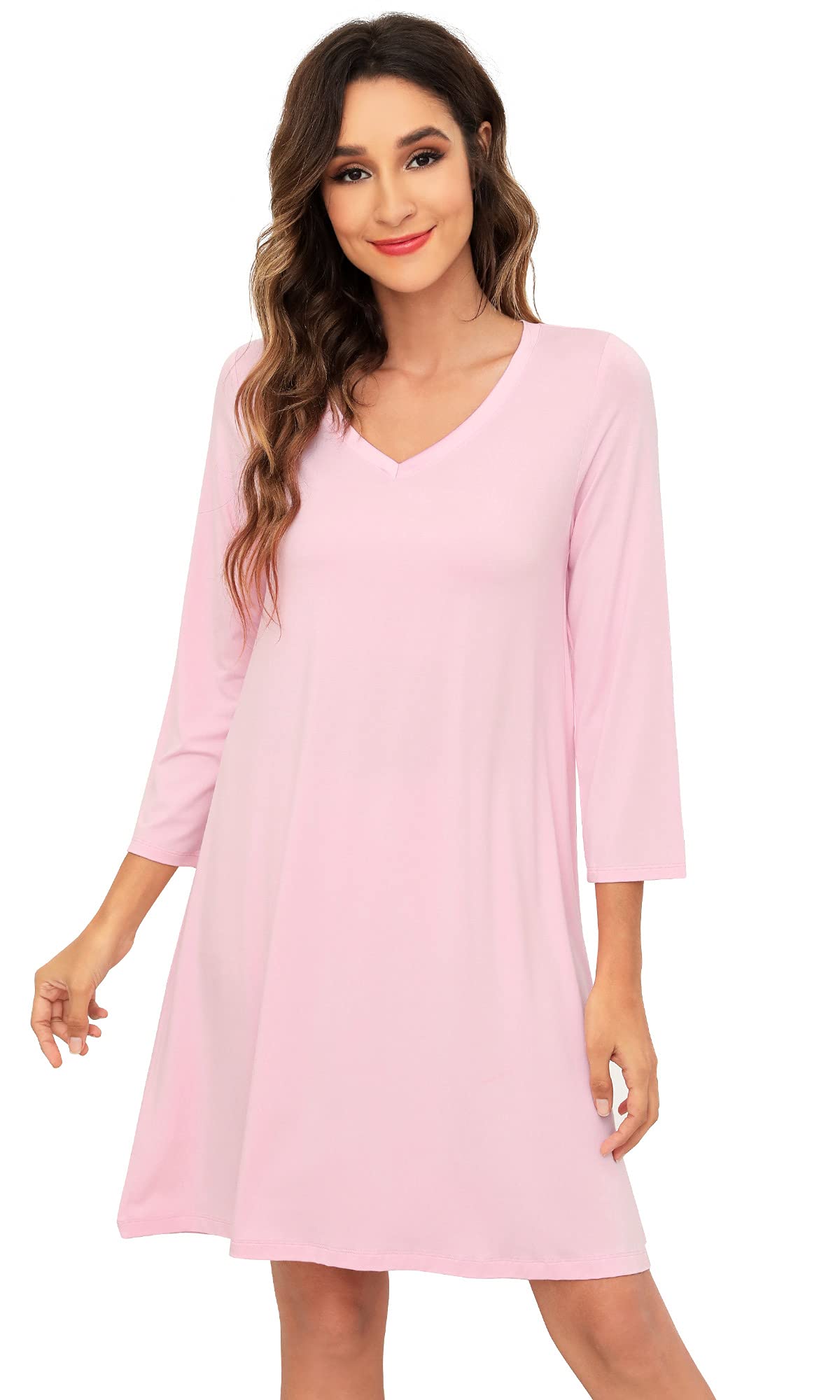 WiWi Bamboo Nightgowns for Women - Soft Long Sleeve Sleepwear, Plus Size Nightshirts (S-4X) - Comfortable Ladies Nightgown for Relaxing at Home & Cozy Sleep