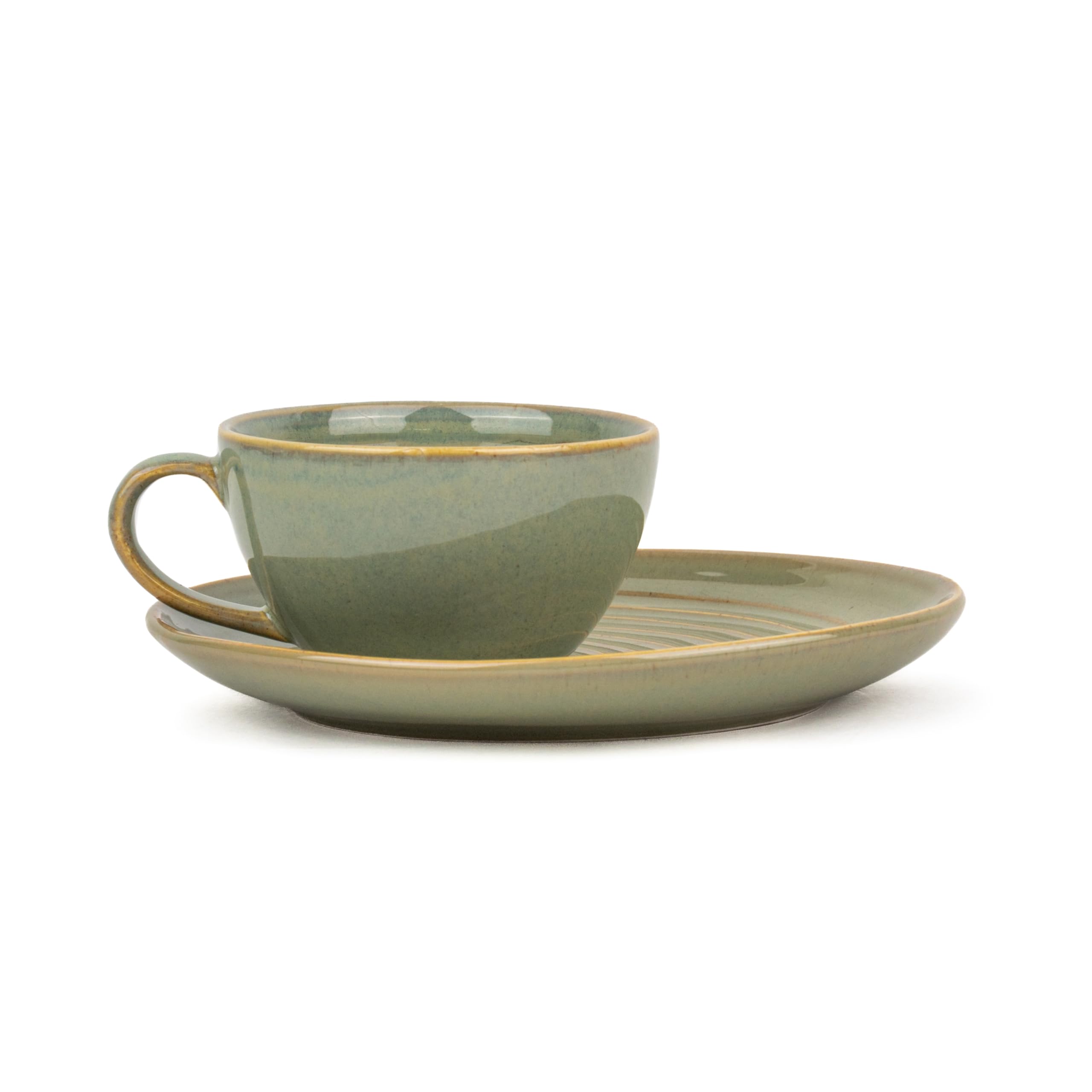 Shay Ceramic Coffee Mug and Saucer Set - 250ml, Pista Green, Glossy Finish, Microwave Safe Porcelain Cup for Coffee, Tea & Hot Drinks - Perfect for Home, Office & Cafe Use