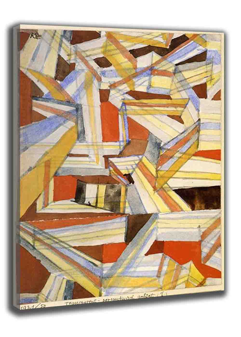 Paul Klee Oil Painting Reproduction - 'Transparent in Perspective Grooved' Framed Canvas Wall Art (80x110cm/31x43in) for Living Room, Bedroom & Office Decor | Modern Abstract Home Decoration | Ready-to-Hang Artwork
