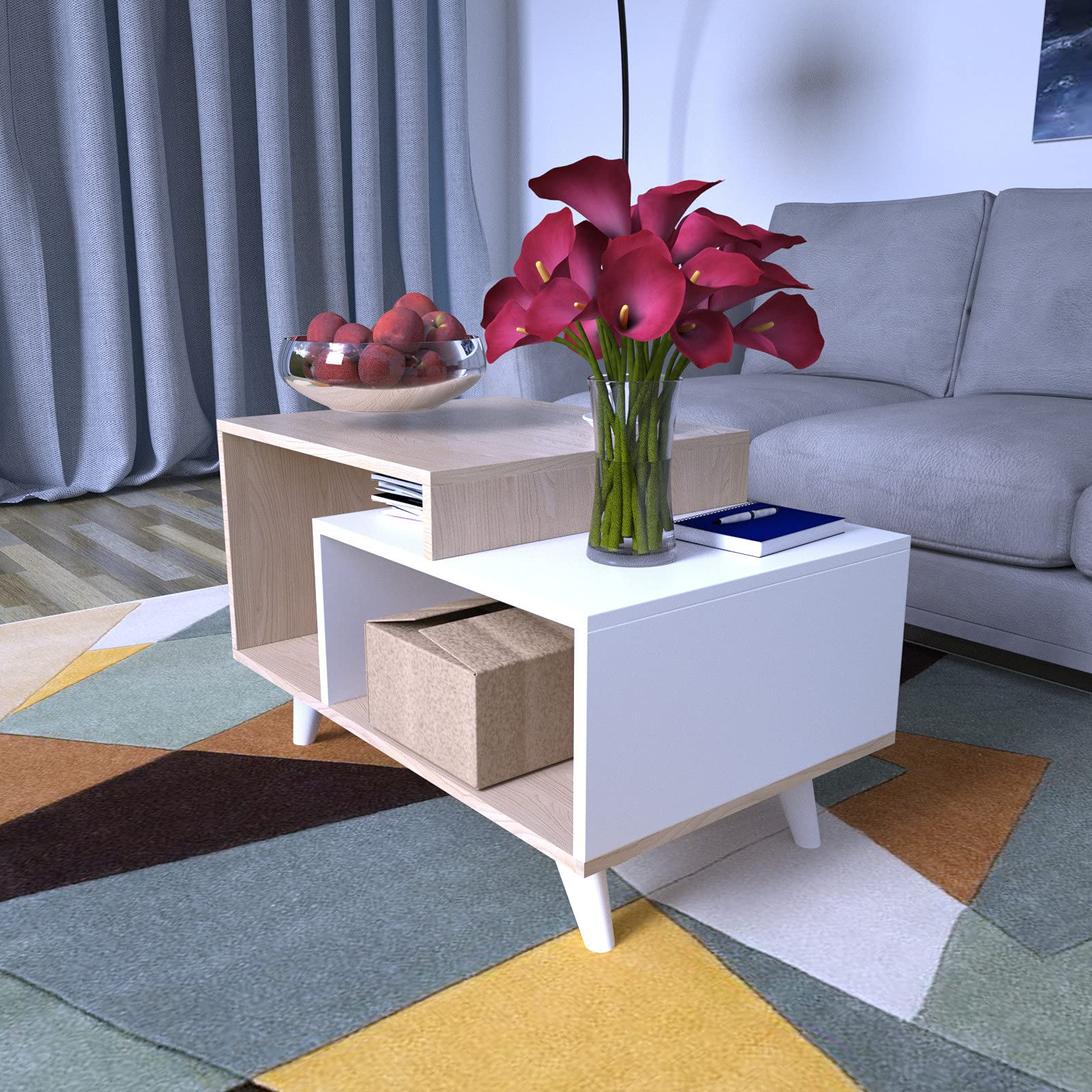 31 Inch Rectangle Coffee Table - Modern Wooden Retro Living Room Table with Open Storage Shelf, Boho Accent for Home, Office, TV Lounge - Indoor Use (White) | Perfect for Small Spaces, Coffee Time, and Entertainment Areas