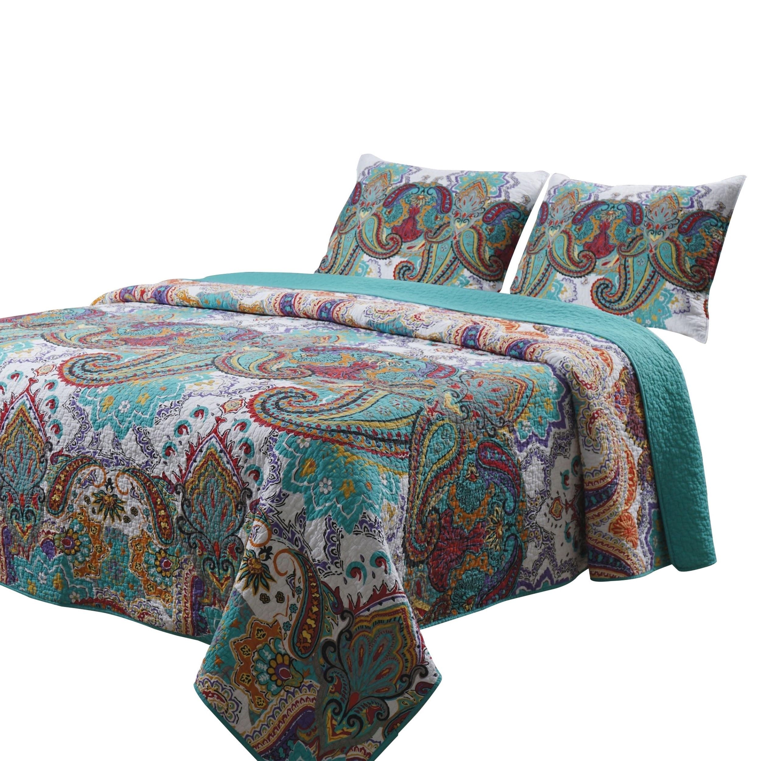 Benjara 3-Piece Queen Size Cotton Quilt Set - Paisley Print Blue Bedding for Comfort & Style | Perfect for Master Bedroom, Guest Room & Cozy Home Decor