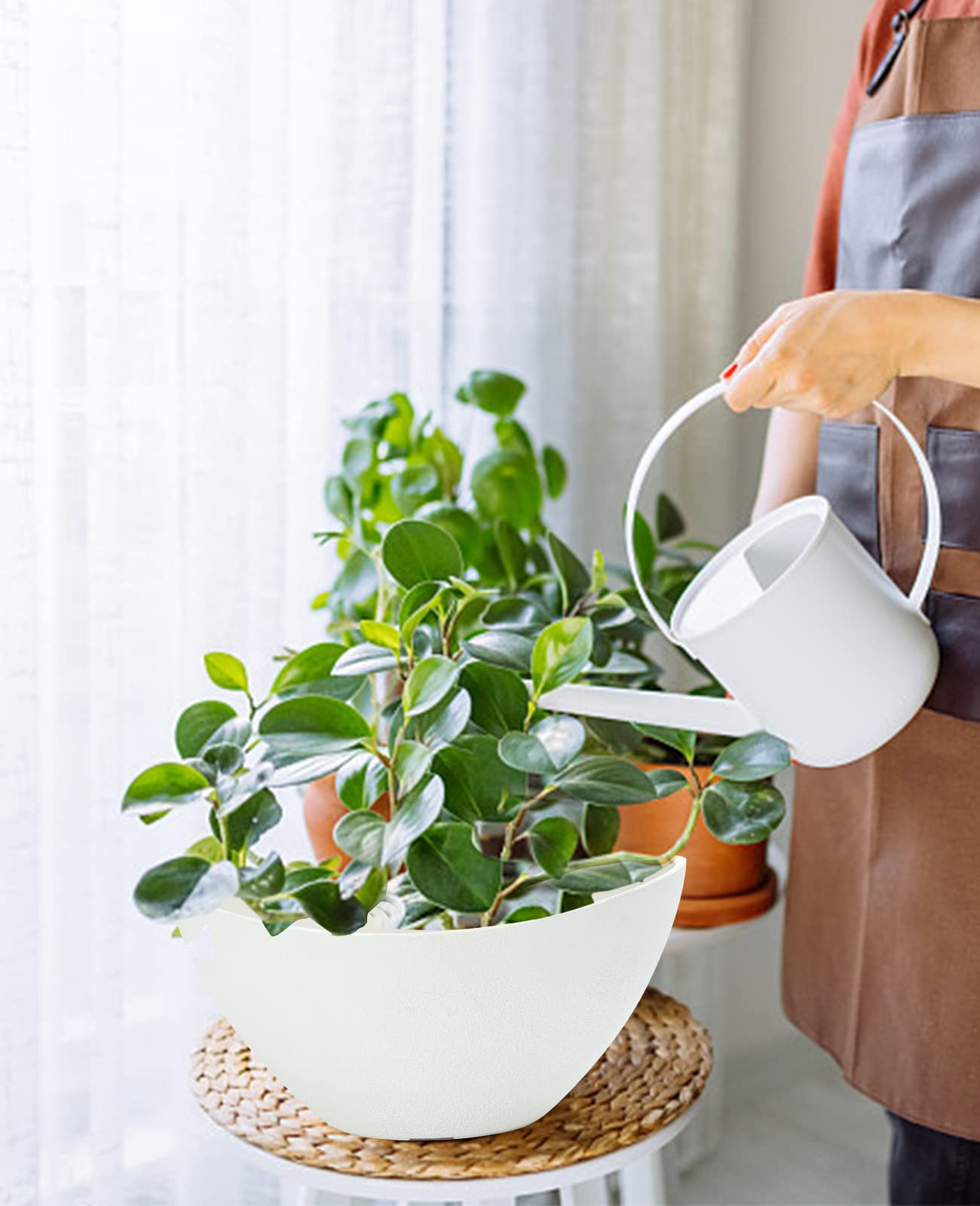 LaDoVita 12 Inch Large Plant Pots with Drainage Holes - 2 Pack White Plastic Flower Planters for Indoor & Outdoor Plants - Perfect for Home Decor, Garden, Patio, and Office Spaces