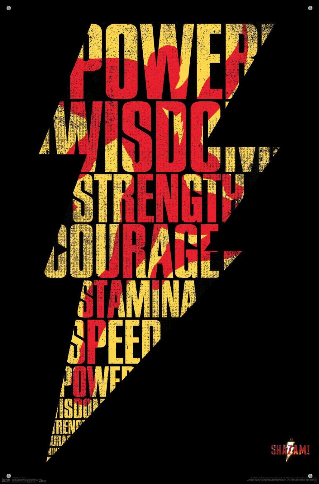 DC Comics Shazam Movie Poster - Lightning Bolt Wall Art with Push Pins - Perfect for Bedroom, Game Room & Superhero Fan Decor