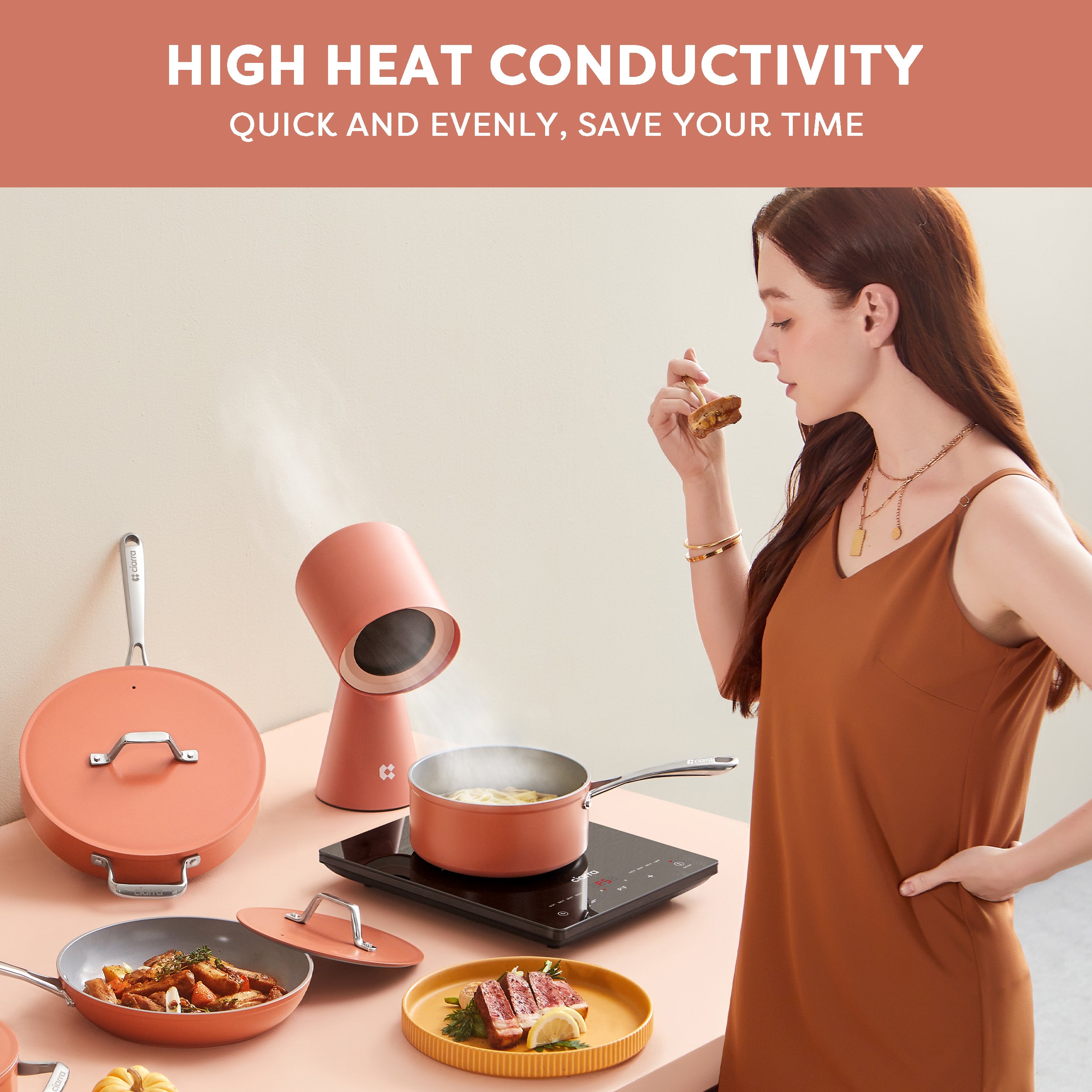 Ciarra Beyond Cookware Mini Duo Set - Nonstick Orange Cookware for Small Kitchens | Perfect for Baking, Frying & Serving Appetizers