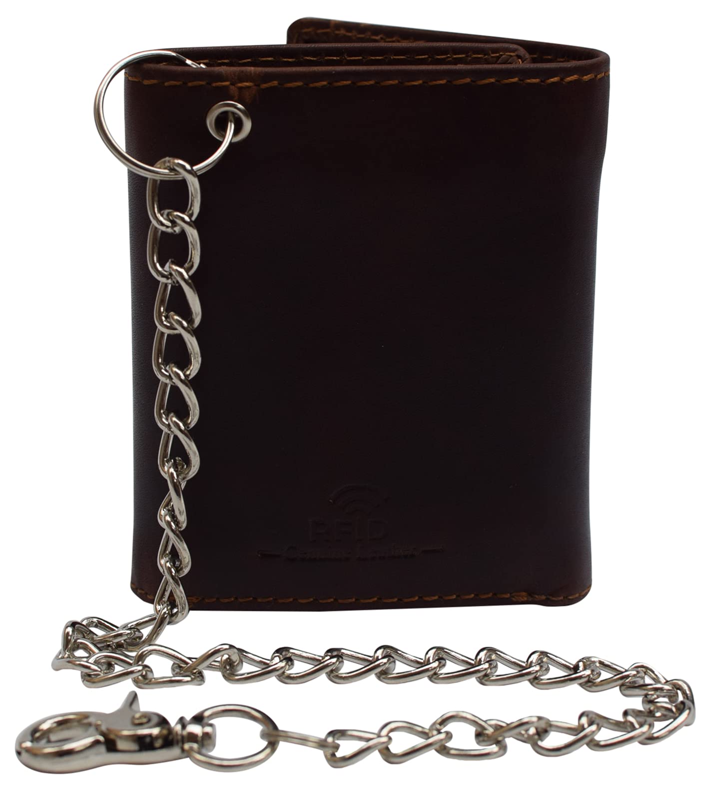 Premium RFID Blocking Leather Chain Trifold Wallet for Men - Vintage Brown with Detachable Chain | Secure & Stylish Wallet for Travel, Business & Everyday Use