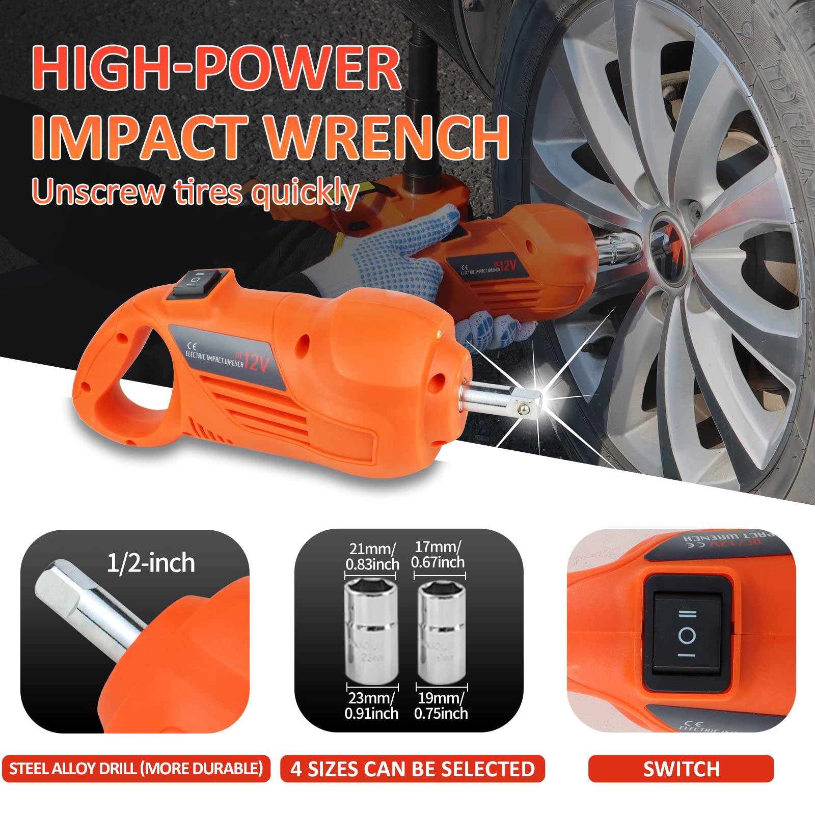 5 Ton Electric Hydraulic Car Jack Kit with Impact Wrench & Tire Inflator (6.1-17.7