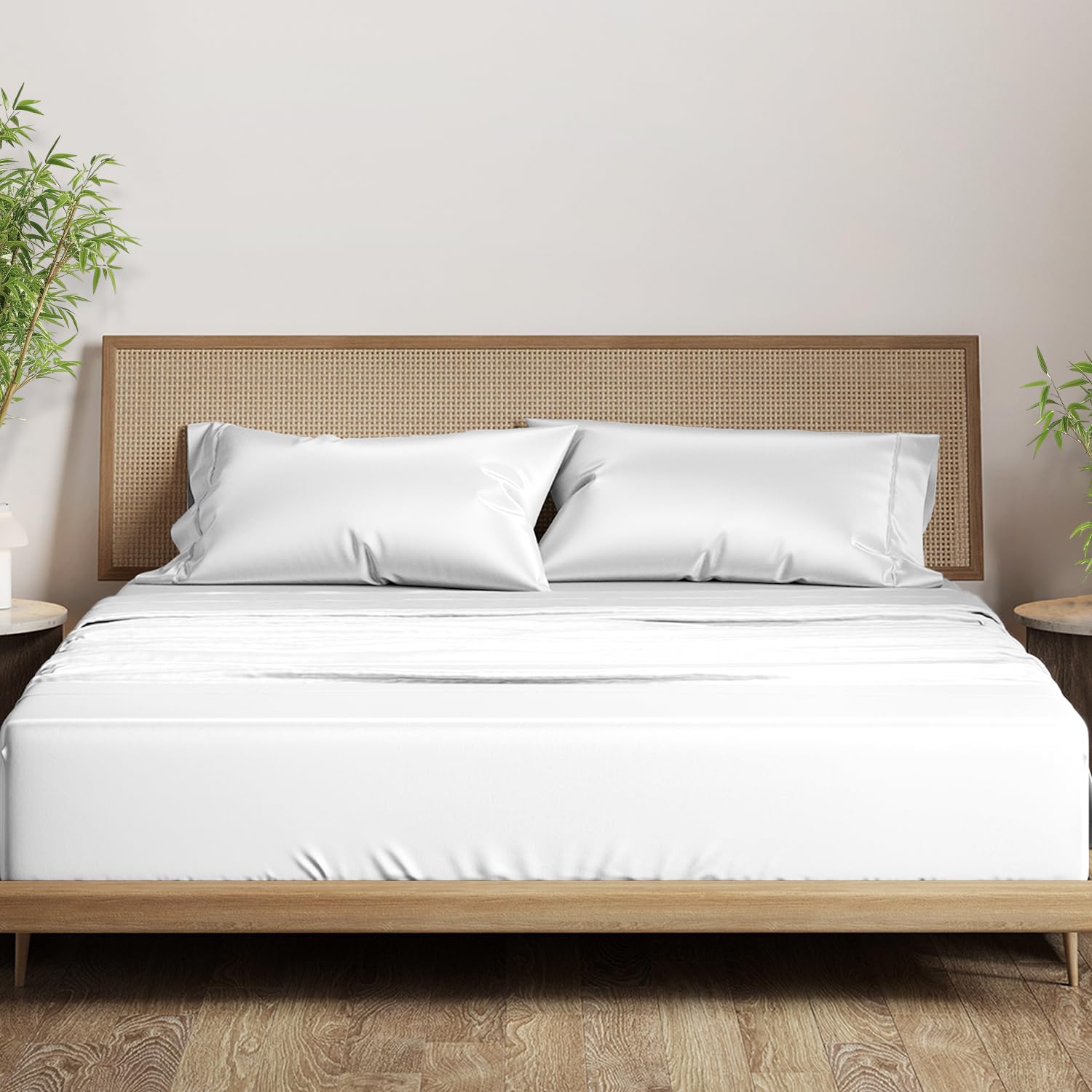 80% Cotton 20% Bamboo Viscose Split King Sheets - 5 Piece Silky Soft Cooling Luxury Bedding Set with 16