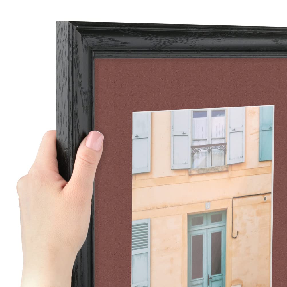 12x16 Inch Black Stained Solid Red Oak Picture Frame with 2 Inch Single Brique Mat - Premium Wood Photo Frame for Wall Art, Home Decor, Office Display, and Gift Giving - ArtToFrames SingleMat-0066-59504-YBLK-12x16-760