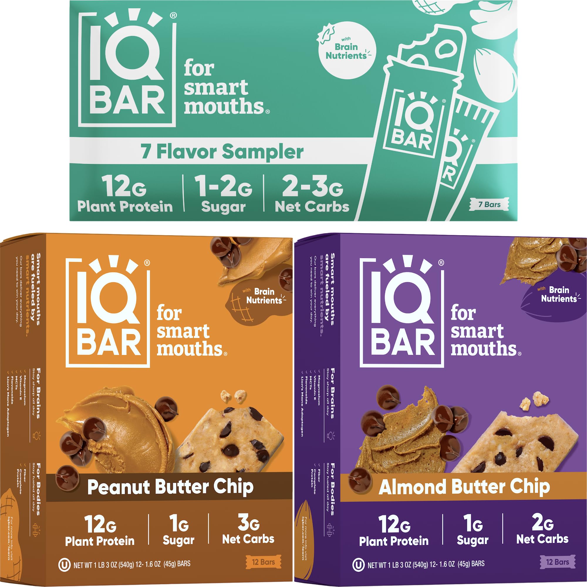 IQBAR Keto Protein Bars - 12-Count Peanut Butter & Almond Butter - Low Carb Vegan Snacks for Workout & Travel
