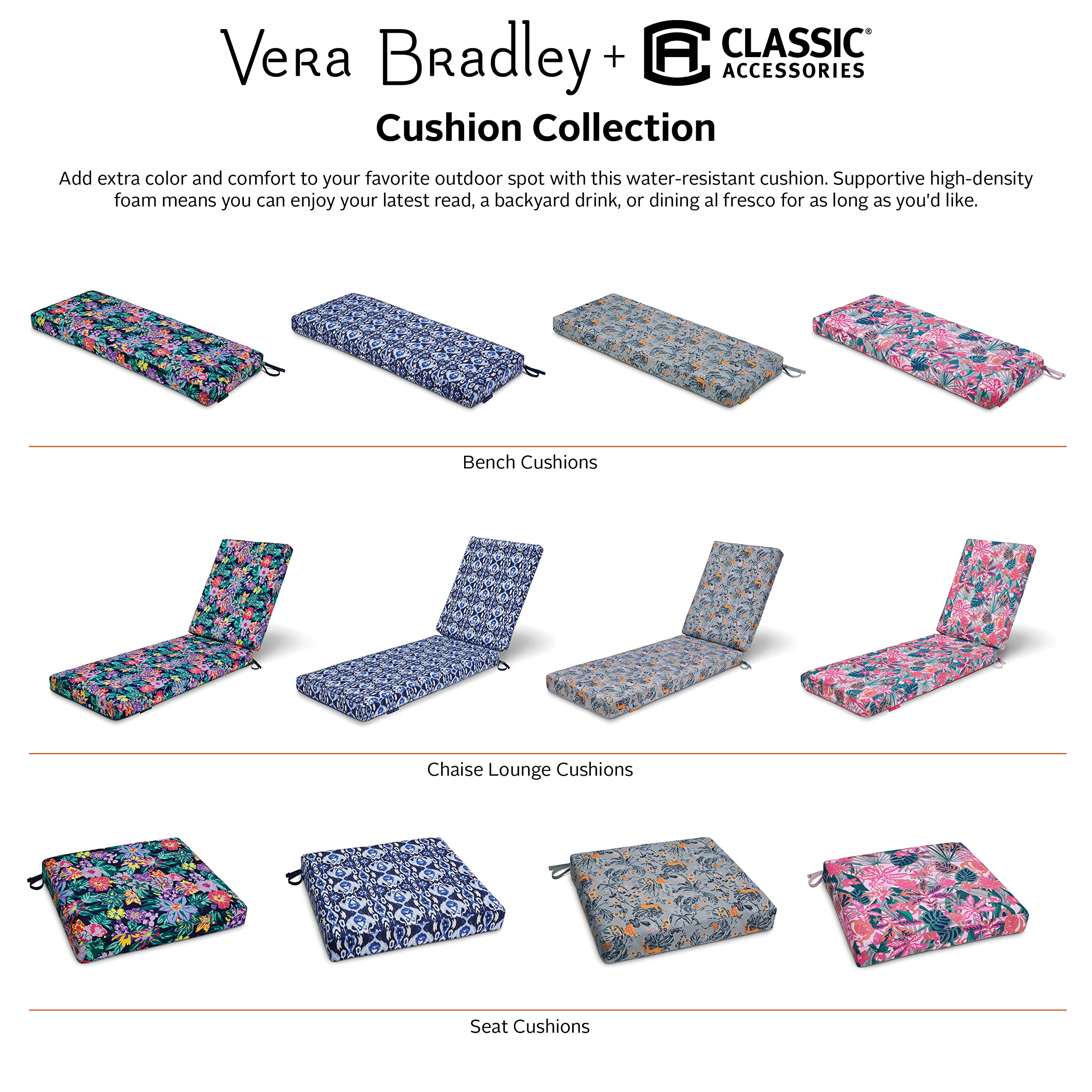 Vera Bradley Water-Resistant Outdoor Chaise Lounge Cushion - 21