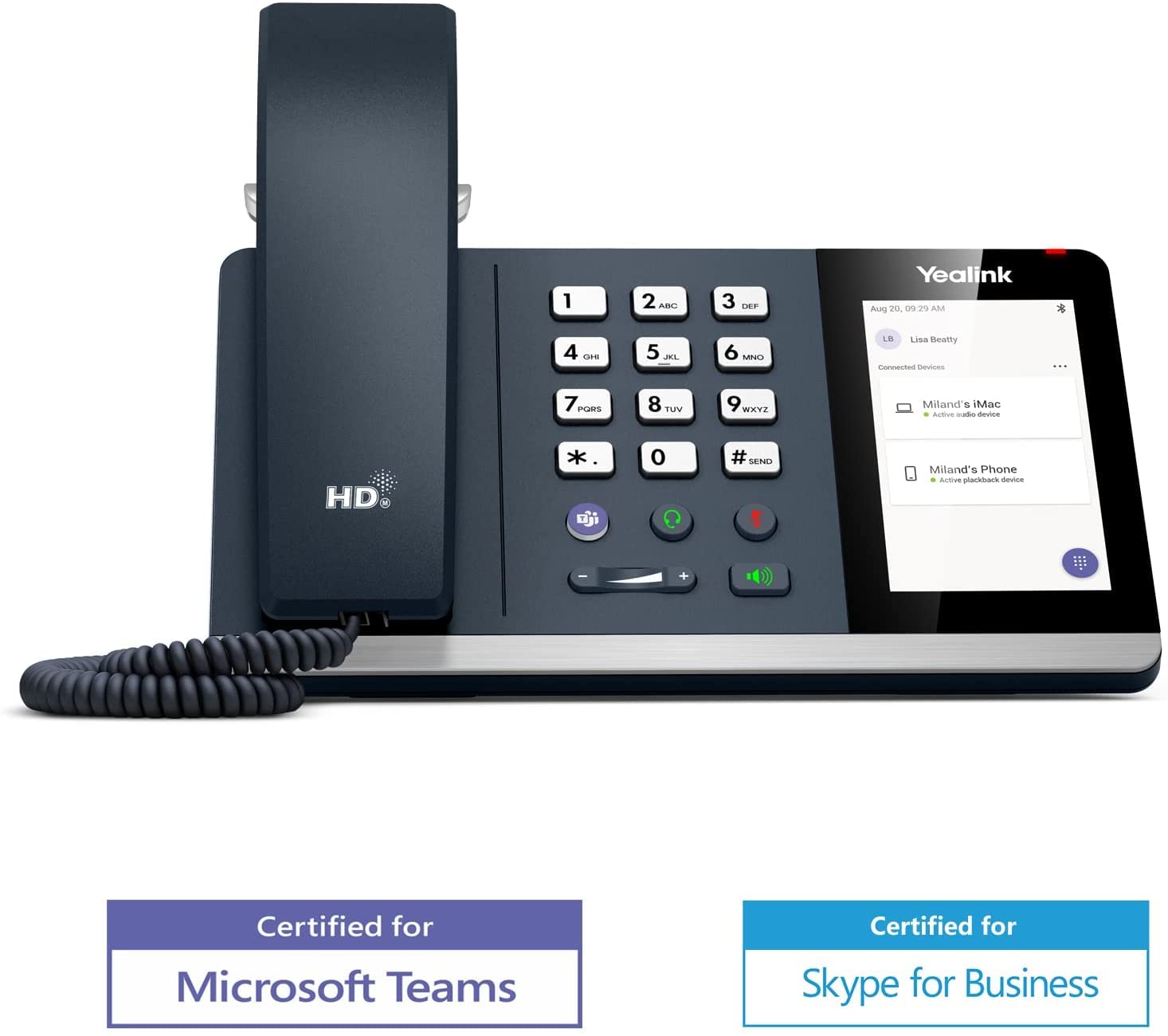 Yealink MP50 USB Phone Handset - Microsoft Teams & Skype for Business Certified, Bluetooth Desktop Phone for PC - Convert Mobile to Office Phone (No SIP/VoIP Registration) - Ideal for Remote Work, Call Centers & Home Office Setup