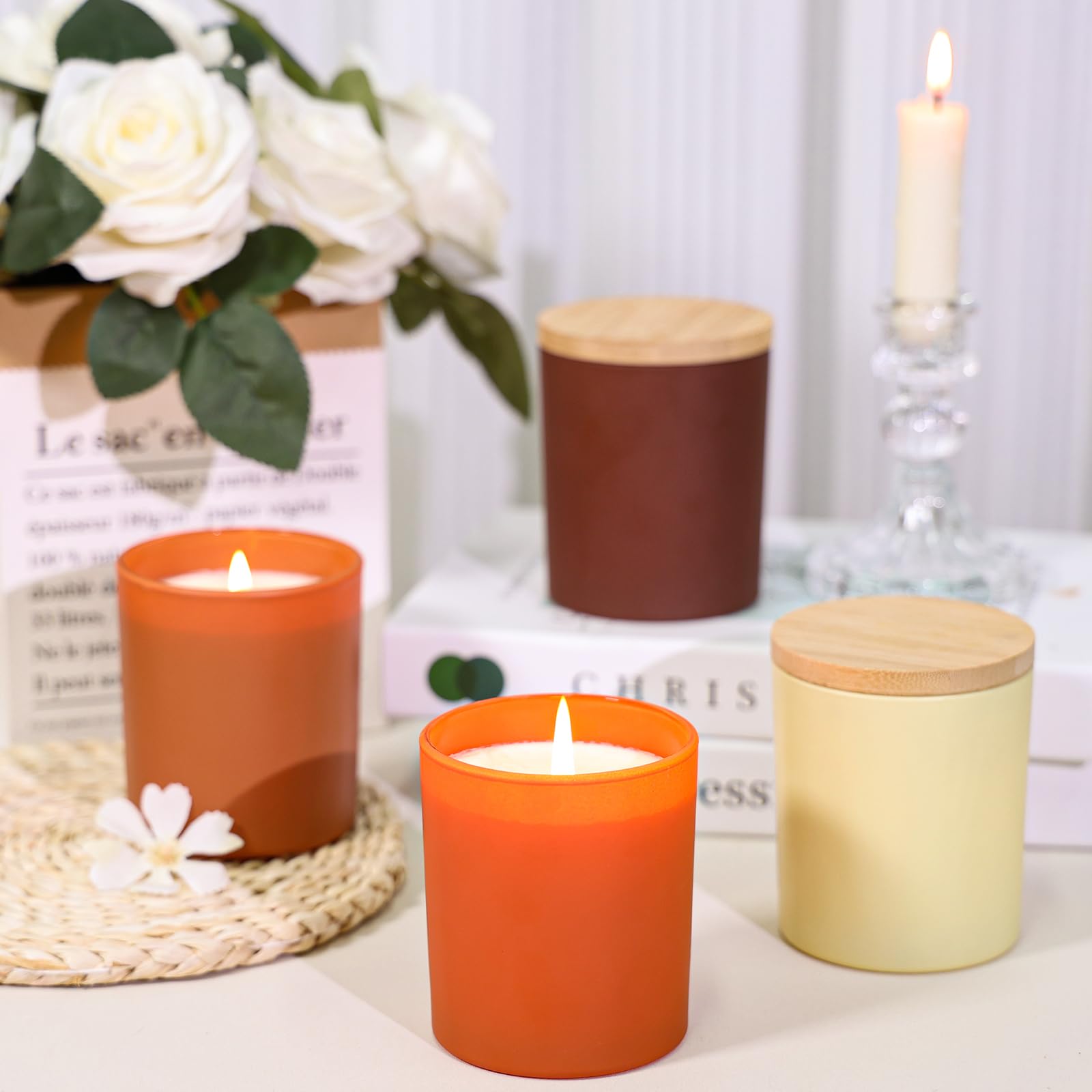 SUPMIND 12 Pack 10oz Glass Candle Jars with Bamboo Lids - Empty Candle Containers for DIY Candle Making, Fall Decor, Home Fragrance - Includes Sticky Labels & Dishwasher Safe - Perfect for Gifts, Weddings, Spa Relaxation