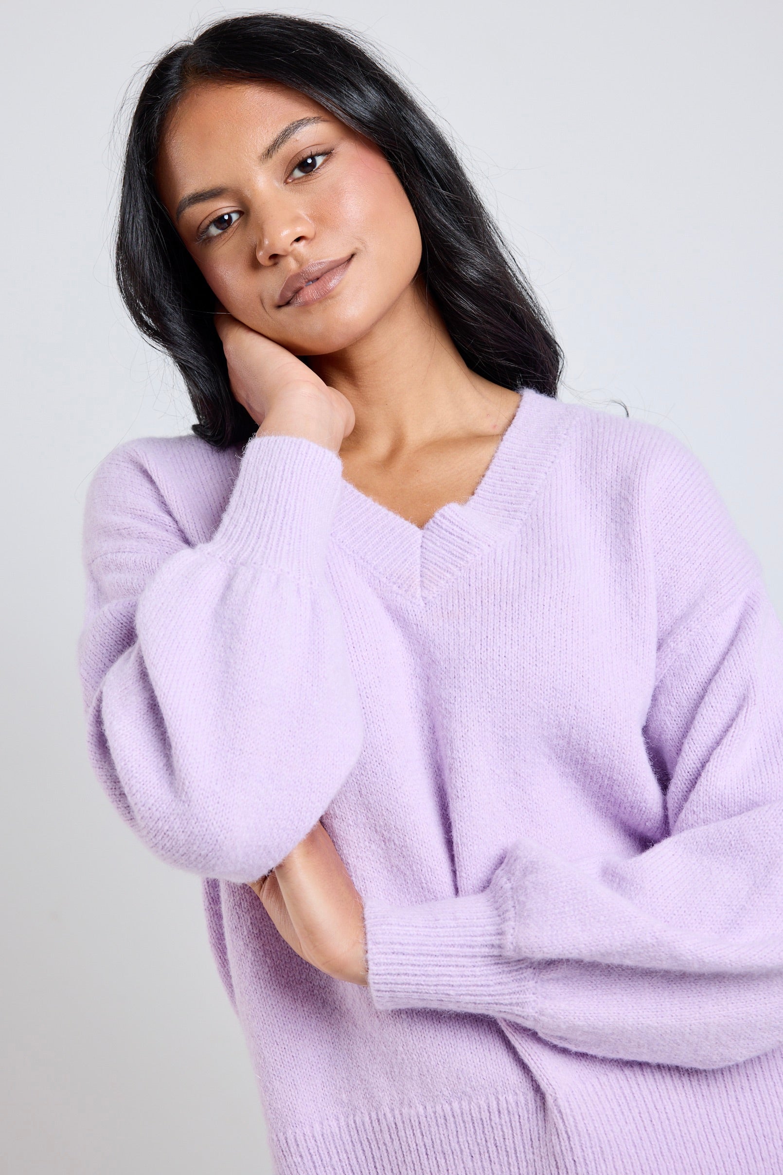 Harvest Dusty Lilac V-Neck Knit Jumper Women's Sweater | Soft Comfortable Pullover for Fall & Winter | Perfect for Office, Date Night & Casual Outfits