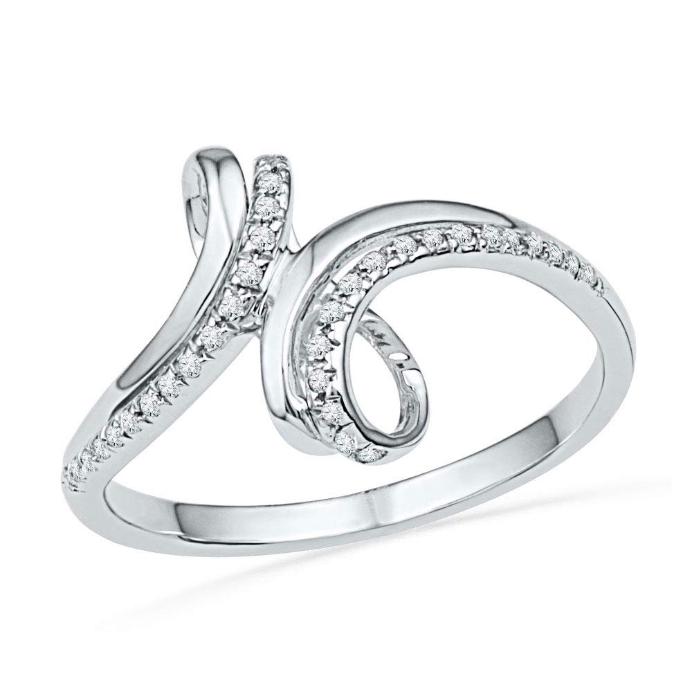 Dazzlingrock 10K White Gold Women's Round Diamond Bypass Band Ring - 1/10 CTW Wedding, Engagement, Anniversary Jewelry Gift for Her
