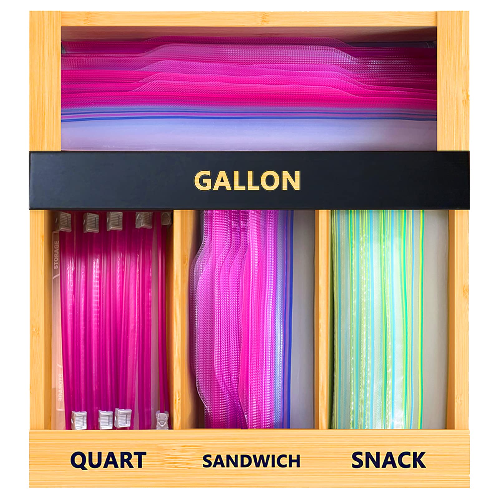ETMI Bamboo Ziplock Bag Organizer - Kitchen Drawer Storage Dispenser for Slider Quart, Gallon, Sandwich & Snack Bags | Space-Saving Solution for Pantry, Fridge & Office Organization
