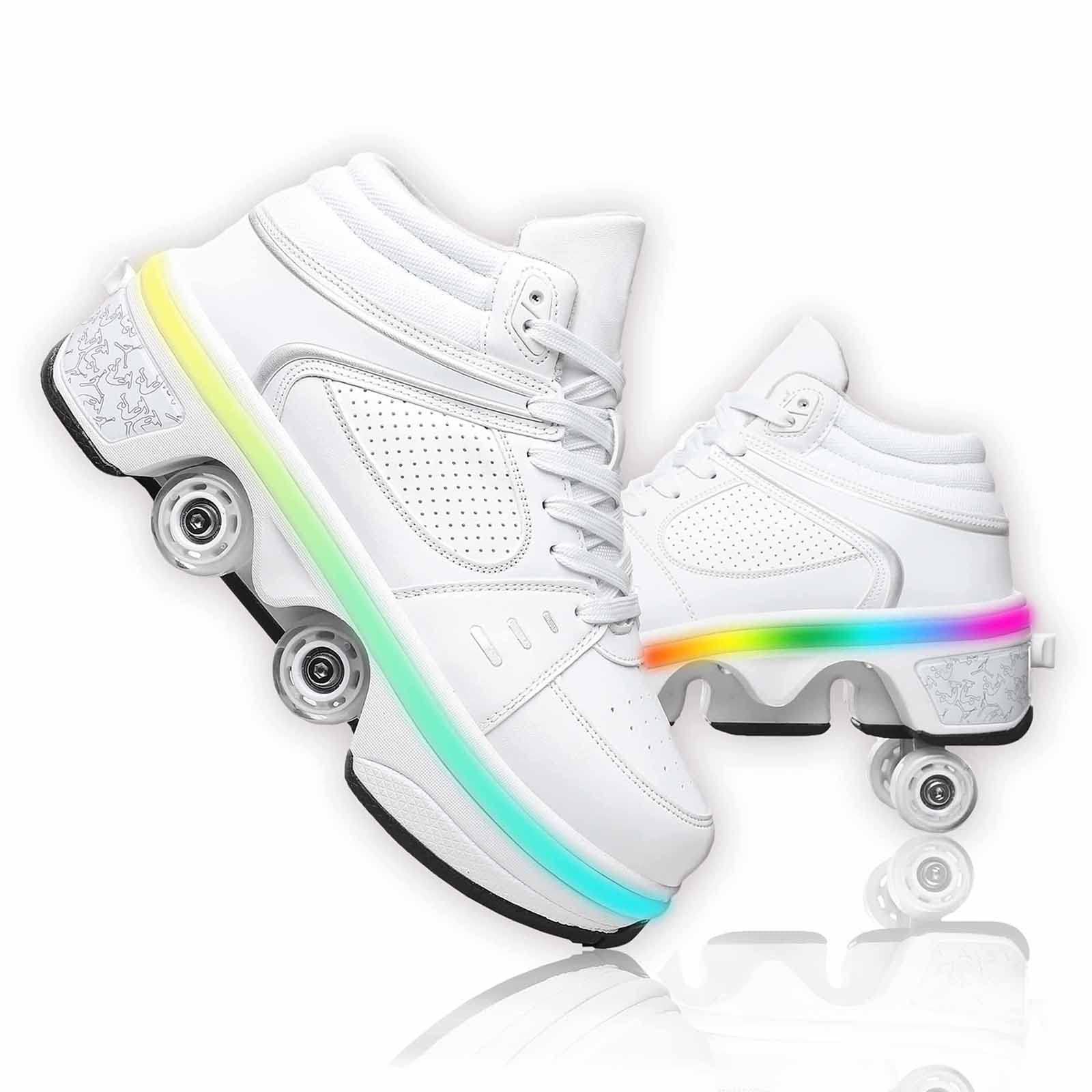 Women's & Kids' Convertible Roller Skate Shoes - 4-Wheel Sneakers for Girls & Boys | Lightweight Outdoor Skates for Park, Rink & Street Fun