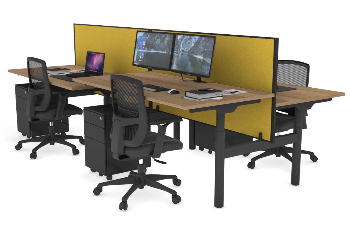 Flexi Premium Height Adjustable 4-Person H Bench Workstation - Black Frame [1200L x 800W with Cable Management] - Ideal for Office, Coworking Spaces & Home Offices