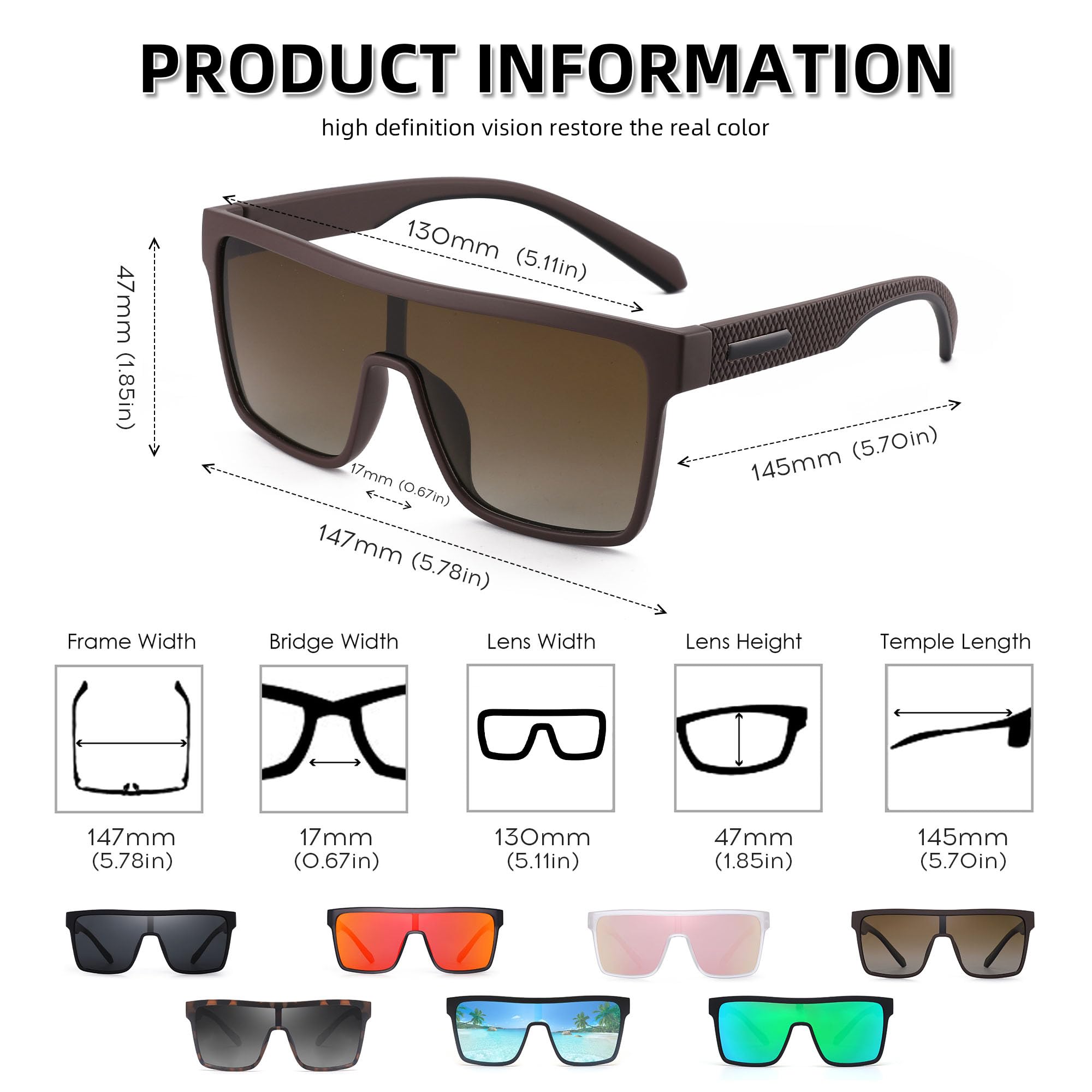 GLINDAR Polarized Square Sunglasses for Women & Men - Oversized Flat Top Shield Sports Glasses for Running, Cycling, Driving & Outdoor Activities
