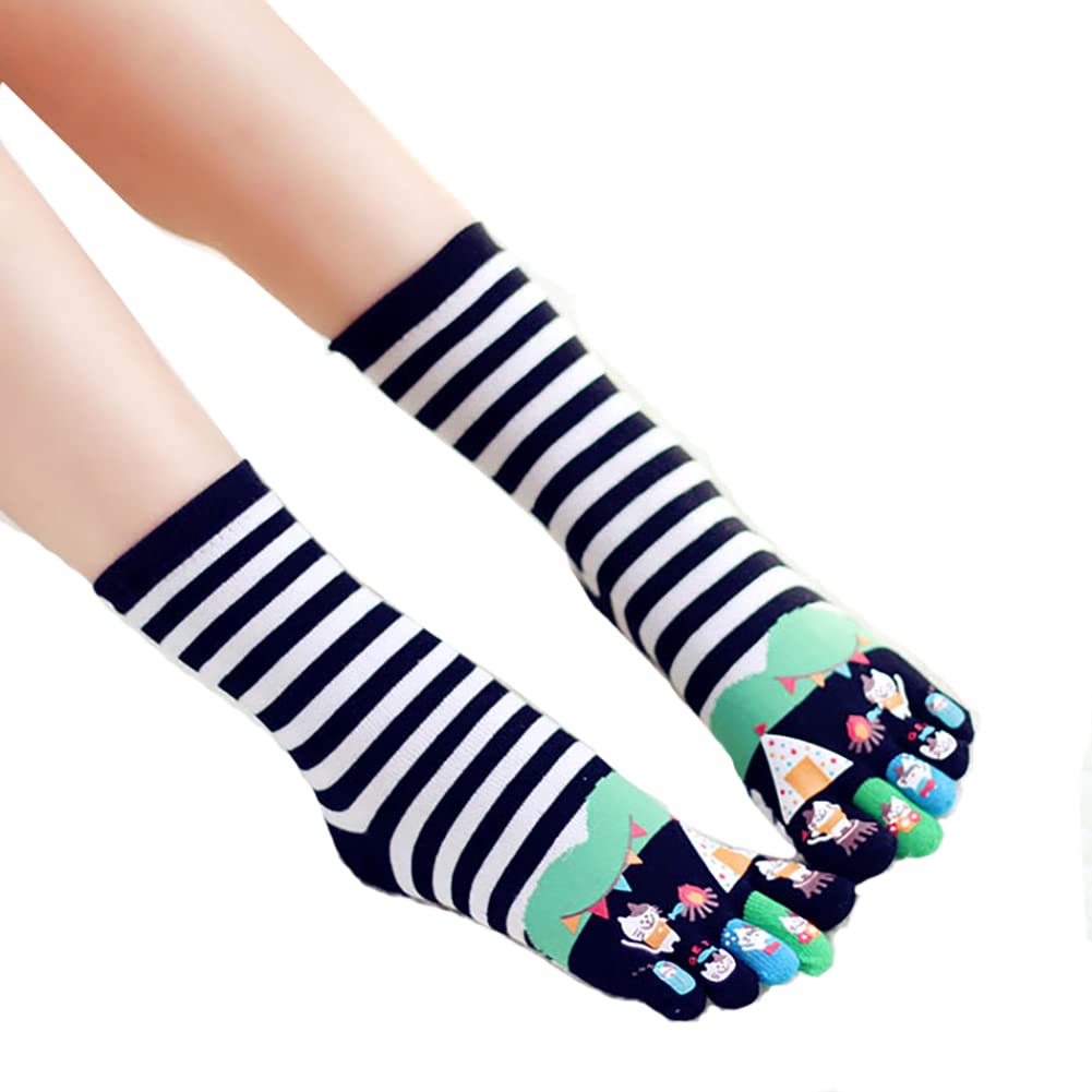 Funky Women's Toe Socks - Cartoon Striped Ankle Bootie Socks (Black & White) - Perfect for Cosplay, Halloween Costumes & Unique Fashion Statements