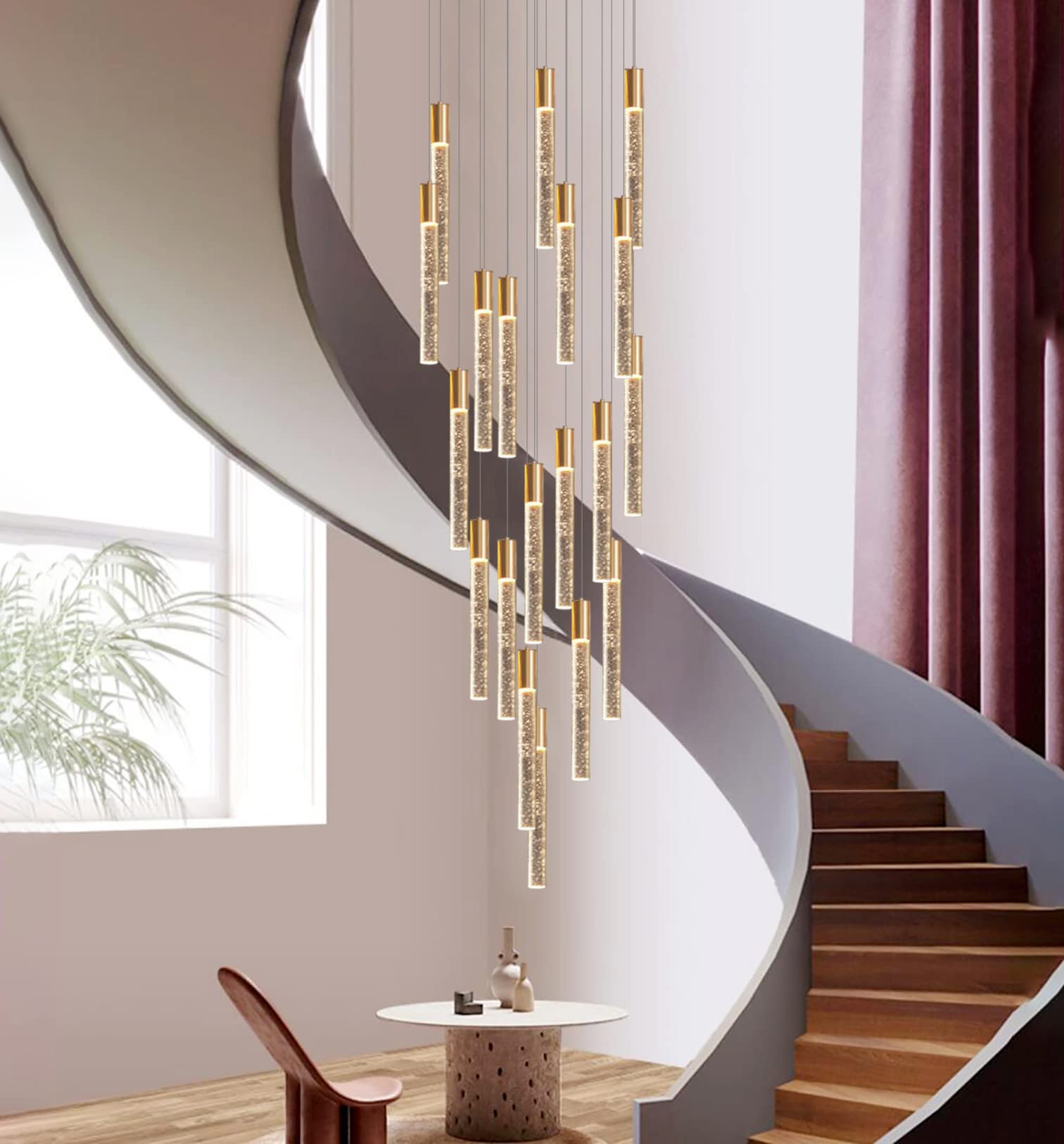 18-Light Modern Crystal Chandelier LED Dimmable Flush Mount Ceiling Light Fixture with Remote - Raindrop Bubble Crystal Pendant for Living Room, Foyer, Dining Room & Bedroom Lighting