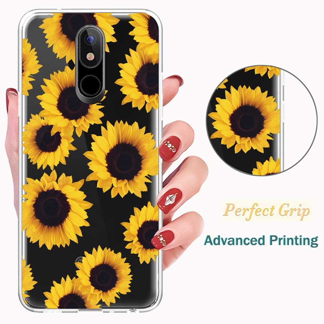 Cute Clear Slim Sunflower TPU Phone Case for LG Stylo 4/Plus & Q Stylus - Soft Flexible Protective Cover for Women & Girls - Perfect for Everyday Use, School & Work