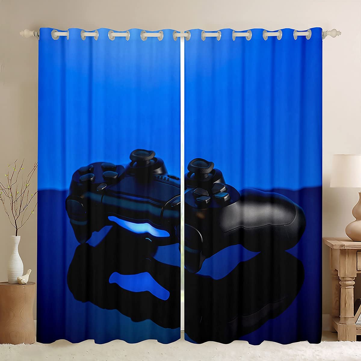 3D Video Game Controller Window Curtains for Gamers - Black & Blue 42x63 Inch Gaming Room Decor - Modern Gamer Drapes for Bedroom, Living Room & Man Cave - Perfect for Teens & Boys Gaming Setup