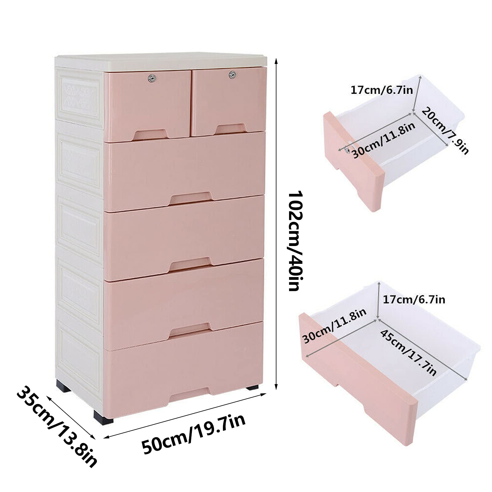 YIYIBYUS 6-Drawer Plastic Storage Cabinet - Pink Dresser Organizer for Clothes, Toys, Bedroom & Playroom | Space-Saving Closet Solution for Kids Room & Nursery Organization