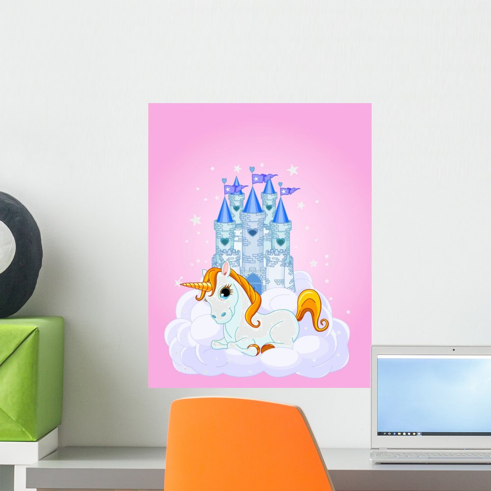 Wallmonkids Peel and Stick Wall Decals - Magical Castle & Unicorn Design (18