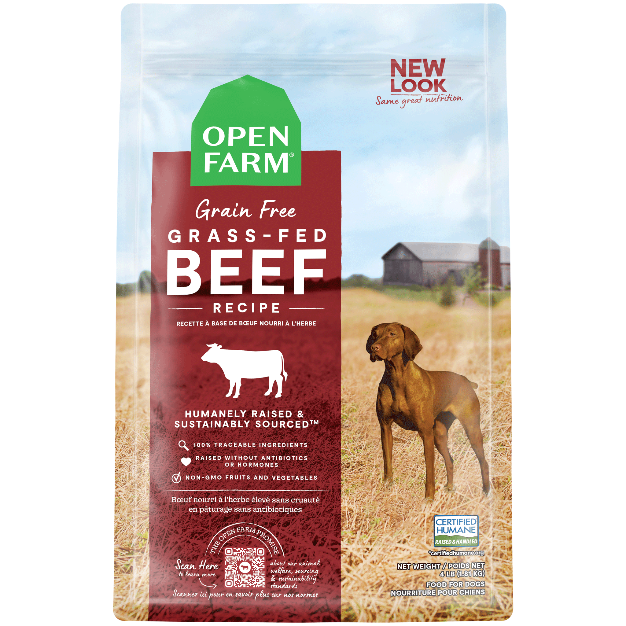 Open Farm Grass-Fed Beef Dry Dog Food - Grain-Free, High-Protein Kibble for Adult Dogs - Perfect for Active Pets & Sensitive Stomachs