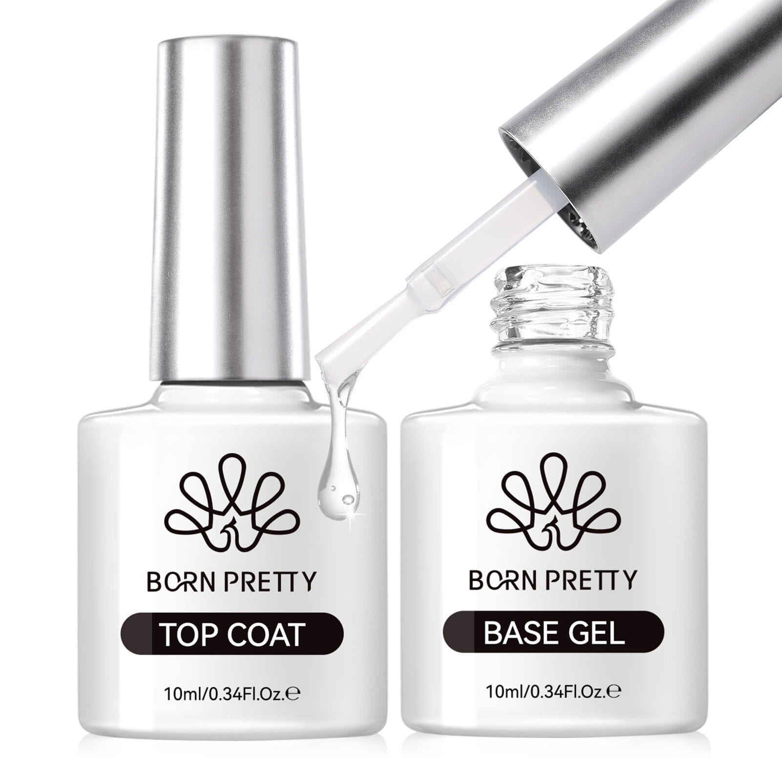 2 Bottles Base & Top Coat Gel Set - 10ml Nail Polish Kit for Long-Lasting Manicures at Home or Salon