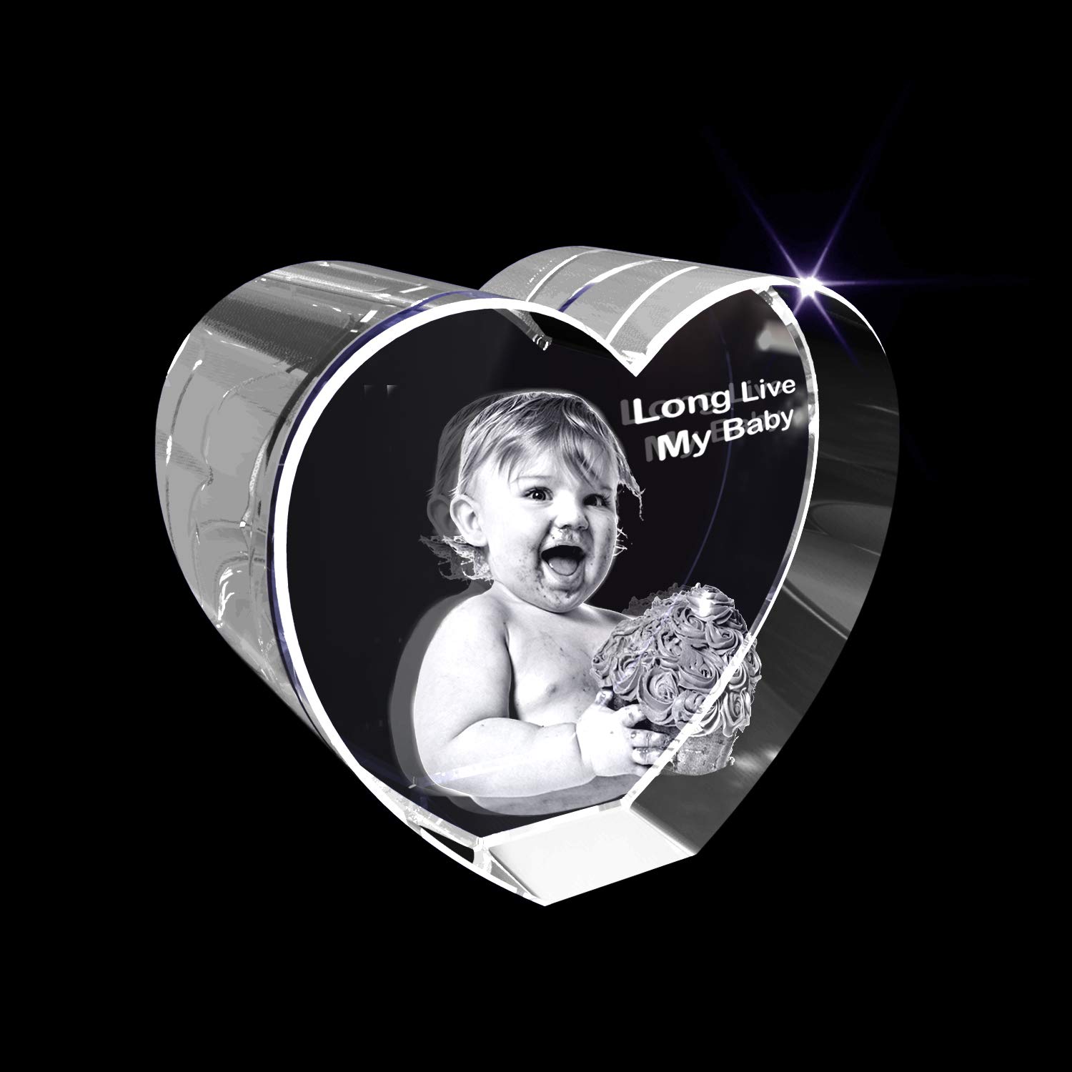 Personalized Father's Day 3D Engraved Crystal Photo Gift with Small Heart - Customized Keepsake for Dad's Birthday, Anniversary & Special Occasions - Perfect Home & Office Desk Decor