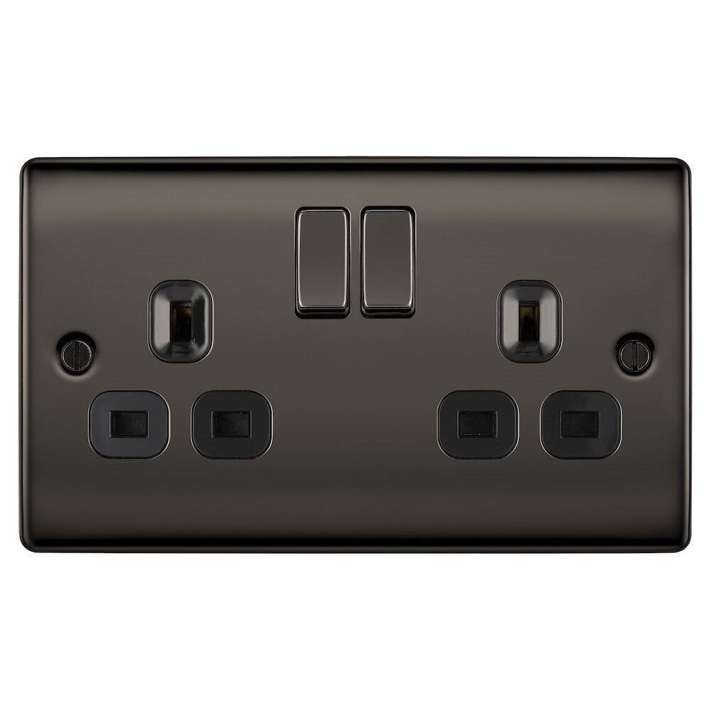 BG Nexus Metal Black Nickel 13A Double Socket NBN22B - Heavy Duty Electrical Outlet for Home, Office & Workshop Use