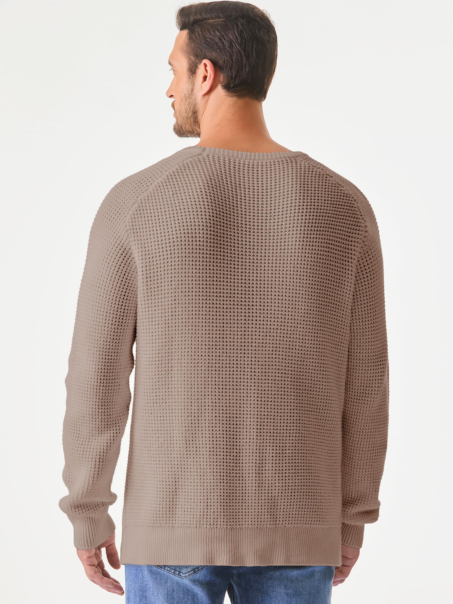 JMIERR Men's Waffle Knit Crewneck Sweater - Textured Pullover with Ribbed Edges | Casual Loose Fit Winter Sweater for Men | Perfect for Office, Date Night & Weekend Outings