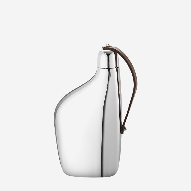 Georg Jensen Sky Hip Flask - Polished Stainless Steel & Leather Flask for Whiskey, Bourbon, Vodka - Perfect for Outdoor Adventures, Camping & Gifts