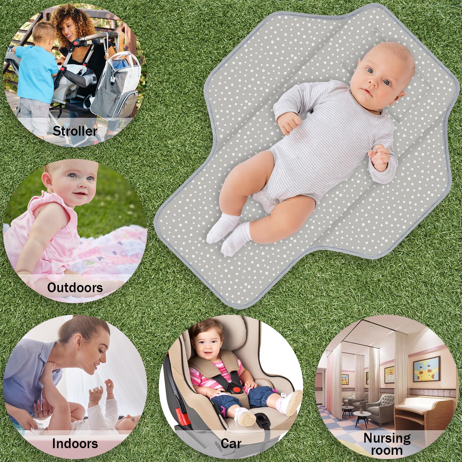 Waterproof Foldable Baby Diaper Changing Pad with Built-in Pillow - Portable Travel Changing Mat for Newborns & Infants | Compact Diaper Station for Nursery, Car, Stroller & On-the-Go | Grey Cloud Design