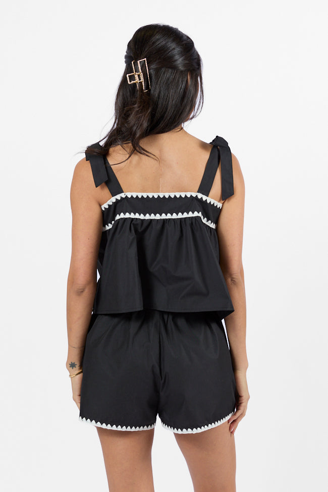 Island Groove Black Stitched Trim Two Piece Set - Stylish Matching Outfit for Women | Perfect for Beach Vacations, Summer Parties & Casual Wear