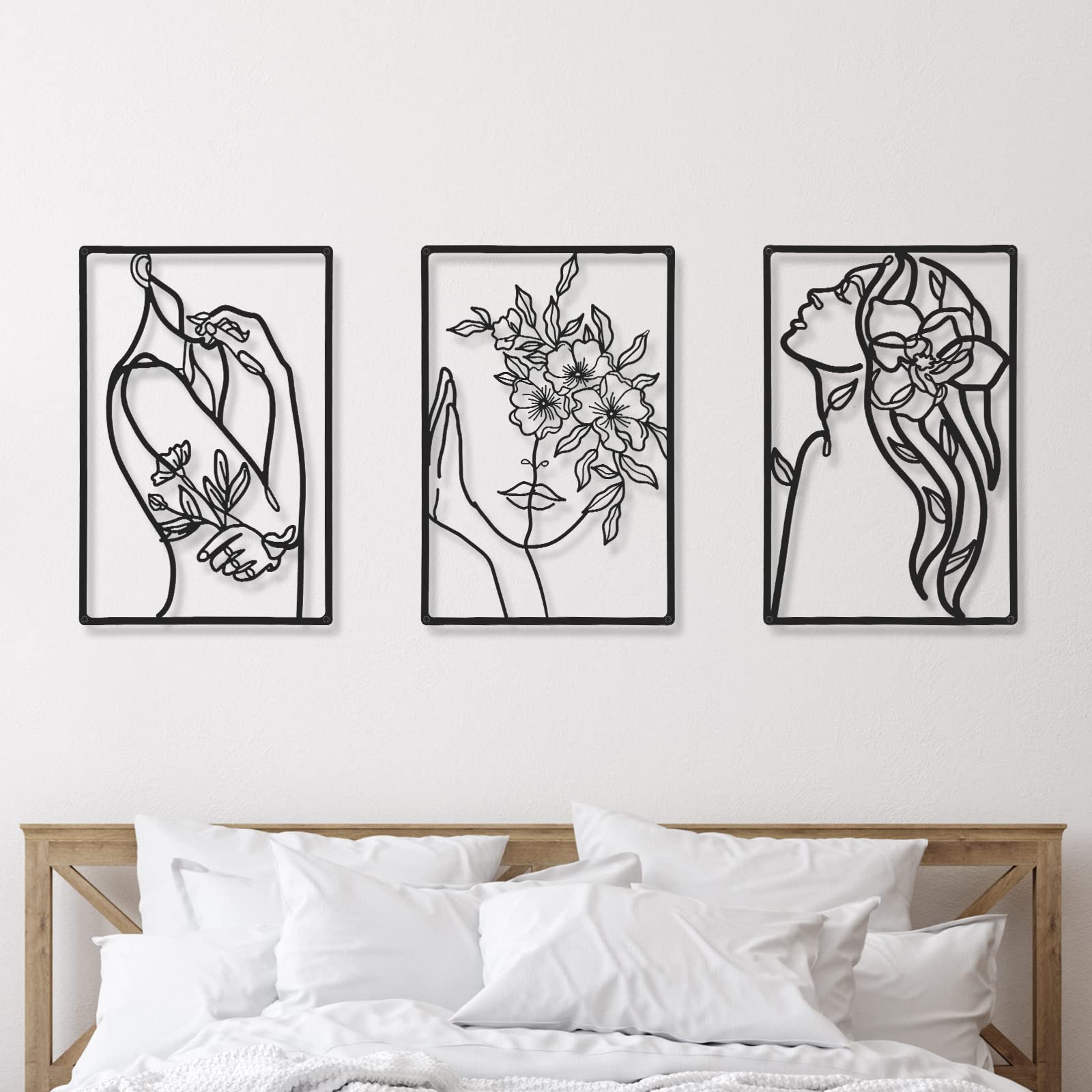 Minimalist Abstract Line Drawing Wall Art - 3 Piece Metal Woman Silhouette Decor for Living Room, Kitchen, Bathroom | Modern Home & Office Wall Decor for Women