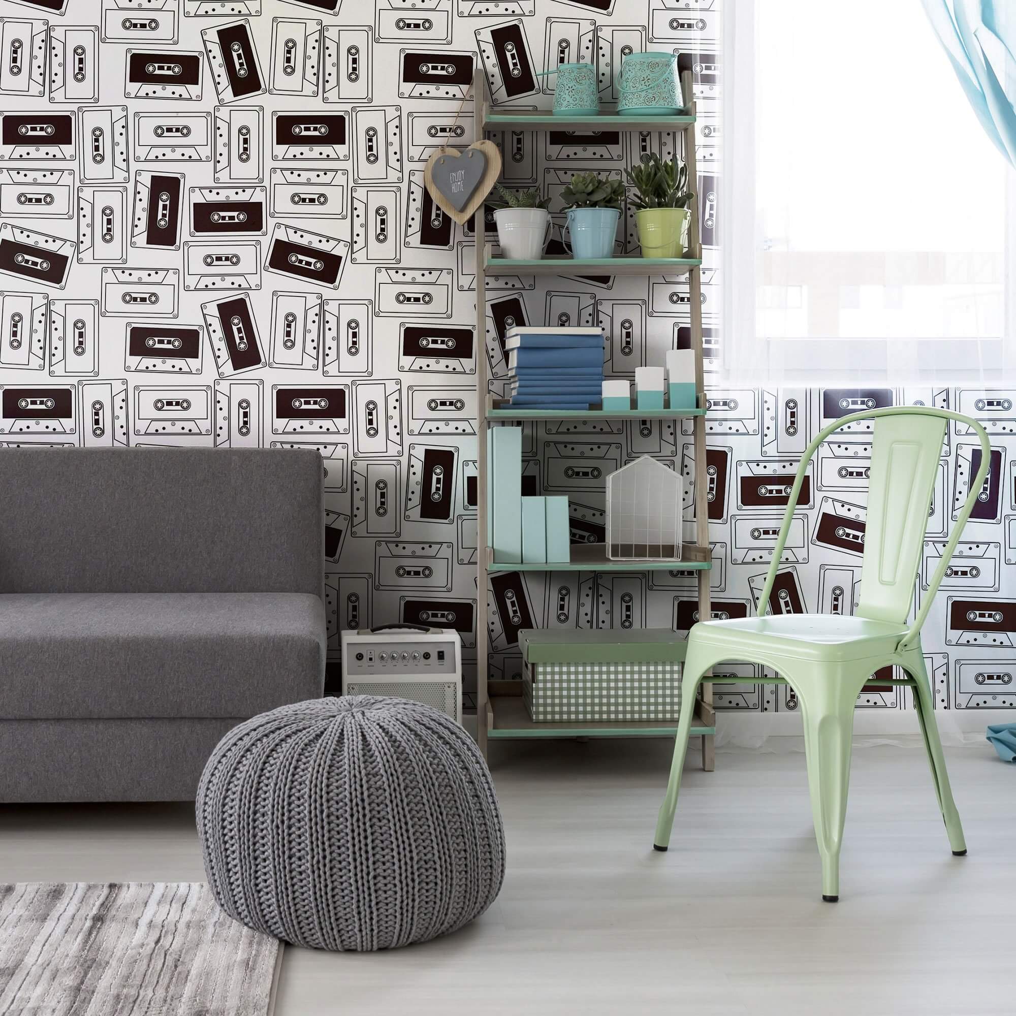 White Retro Teens Peel and Stick Removable Wallpaper 0787 - Self-Adhesive Wall Decor for Bedroom, Dorm, Nursery & Home Office