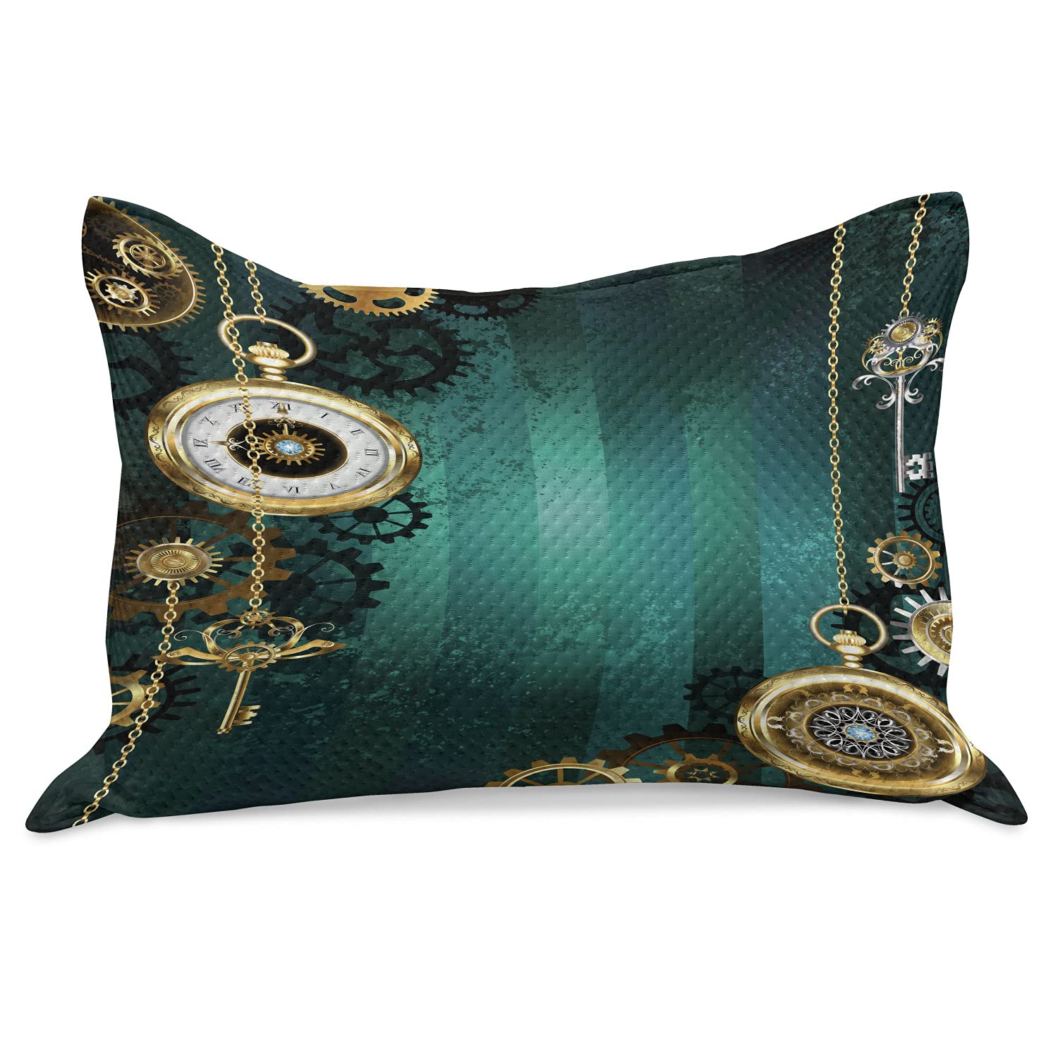 Ambesonne Industrial Knitted Quilt Pillow Cover - Vintage Steampunk Design with Watches, Keys & Chains - Standard King Size 36
