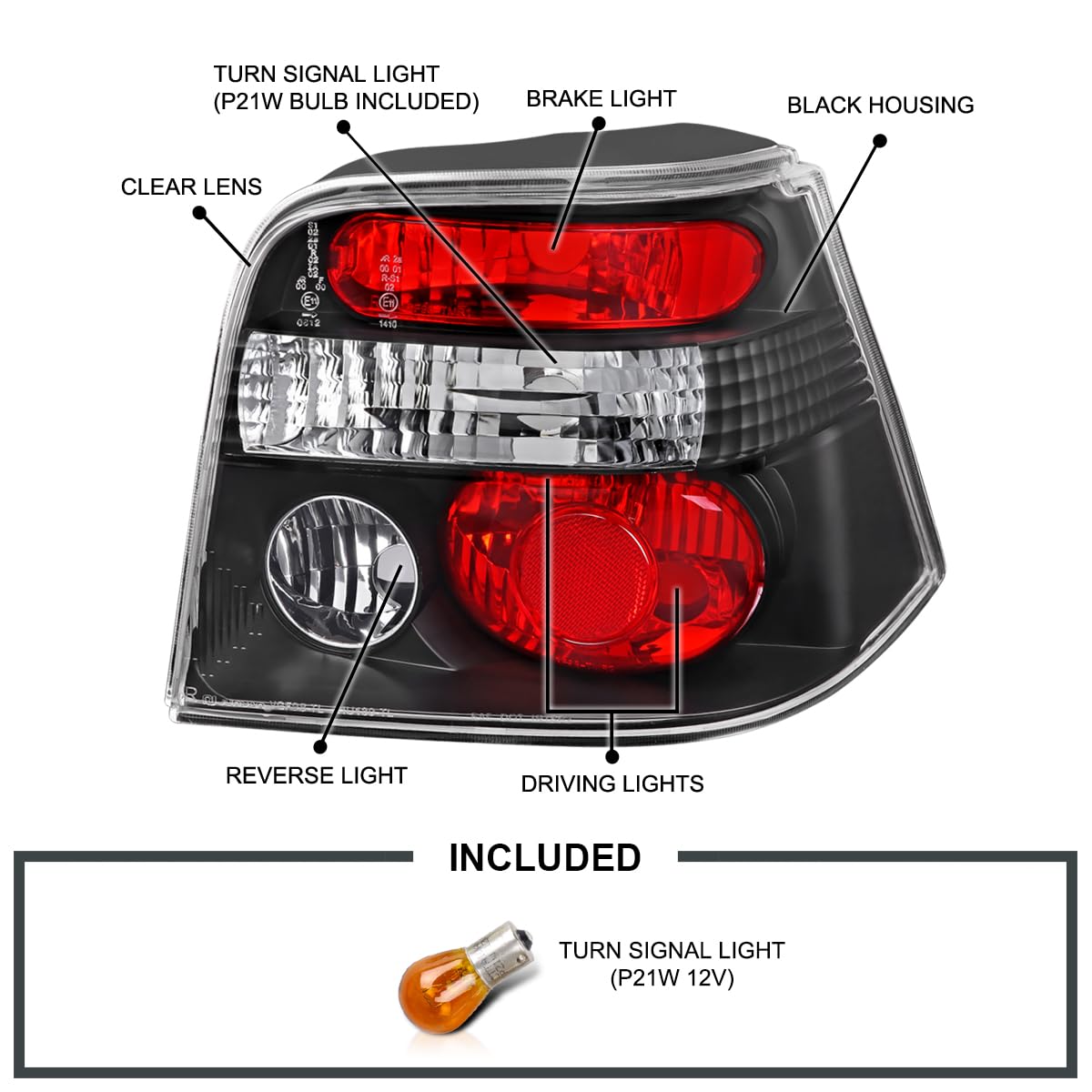 Spec-D Tuning Euro Black Tail Lights for 1999-2006 Volkswagen Golf GTI R32 TDI MK4 - Left & Right Pair Assembly | Smoked Lens LED Tail Lamps | Enhances Rear Style & Visibility for Night Driving